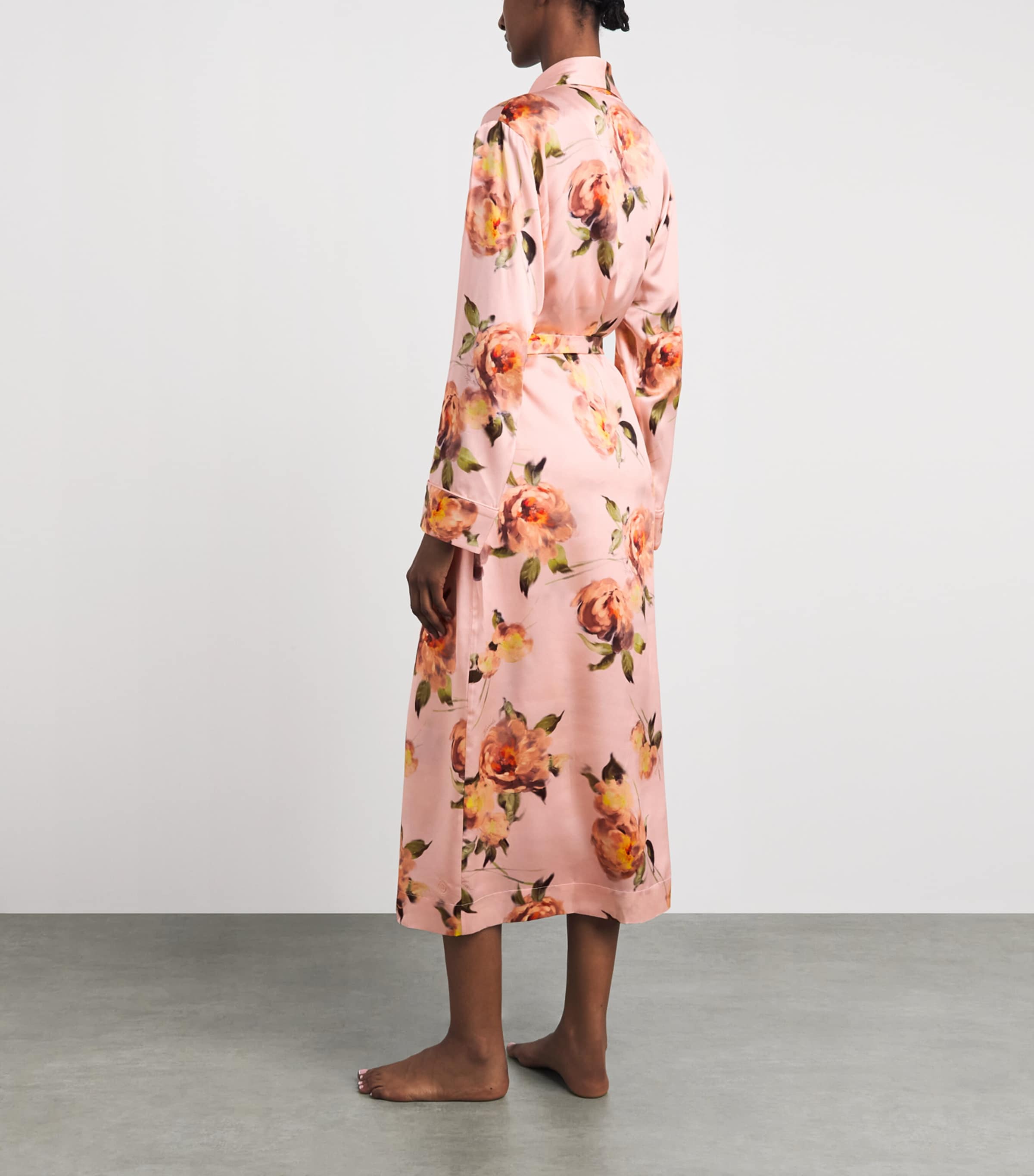 Harrods Womens Silk Midnight Rose Night Robe Pink Image 4