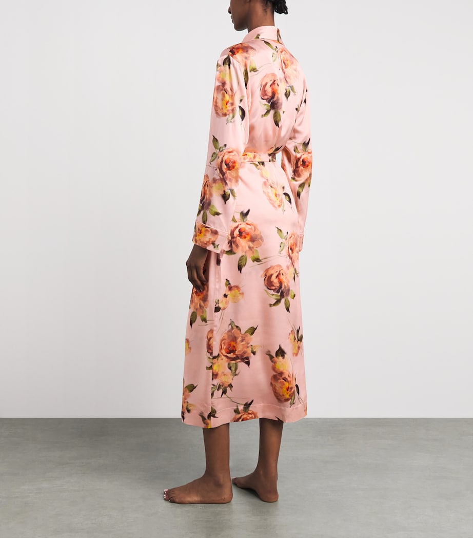Harrods Womens Silk Midnight Rose Night Robe Pink Image 4