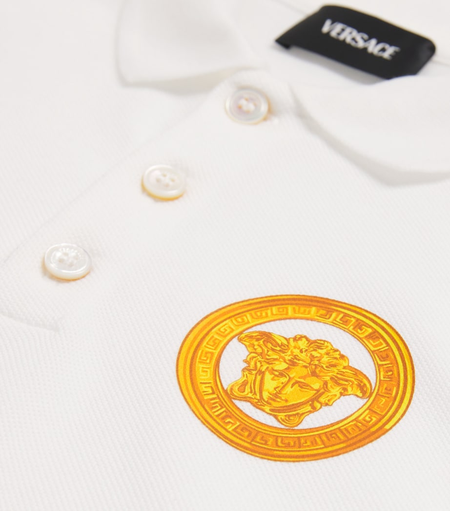 Cotton Piqué Medusa Polo Shirt (6-14 Years) 2W110WHITE+GOLD Image 3