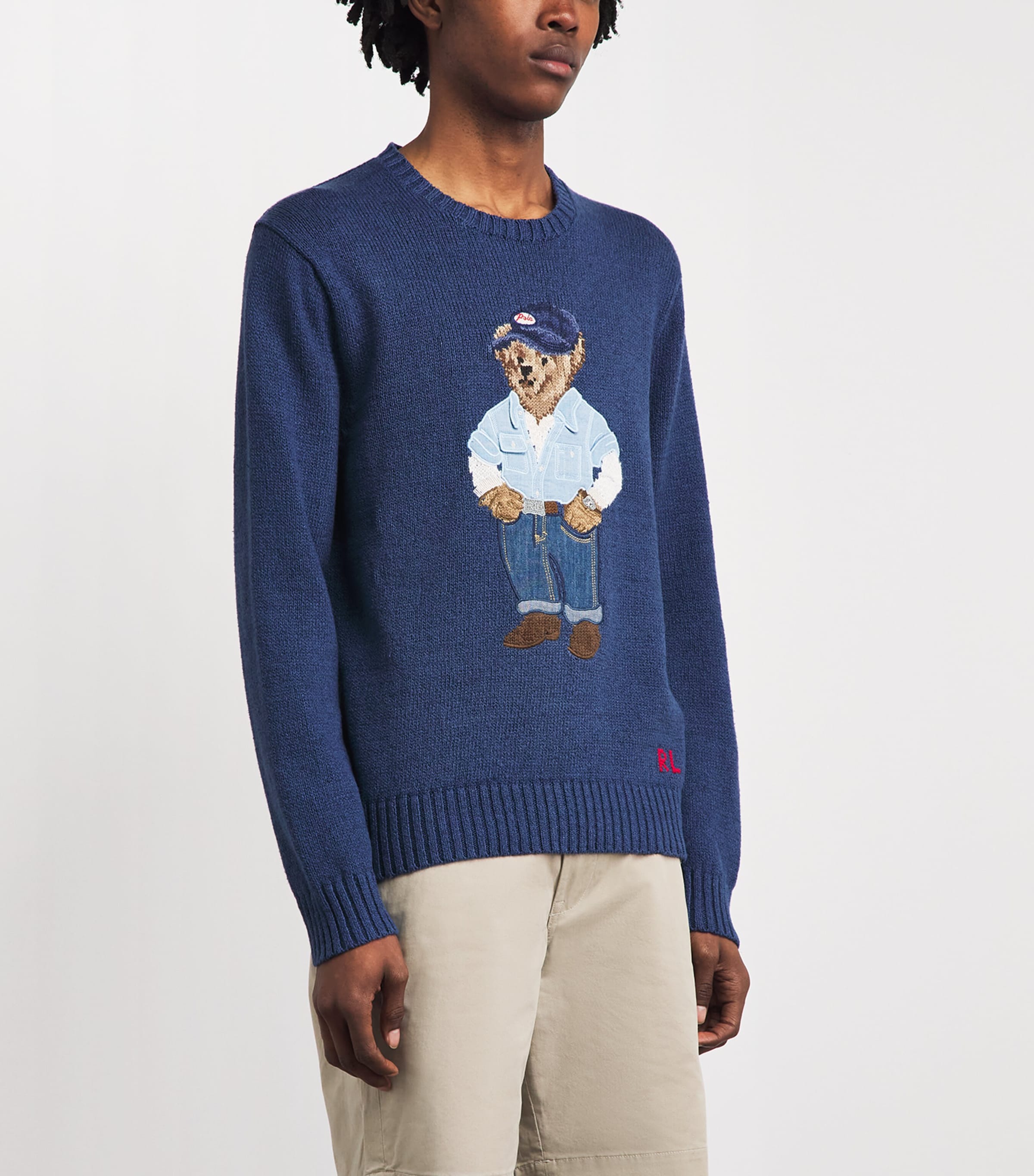 Polo Ralph Lauren Mens Linen-Cotton Polo Bear Sweater Light Navy Image 4