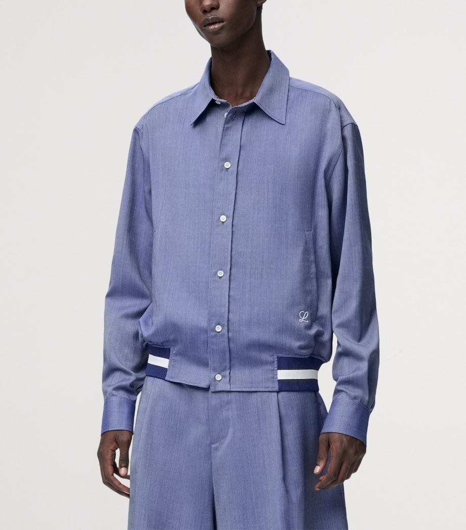 LOEWE Mens Wool-Blend Stripe-Trim Shirt Jacket Blue Image 3