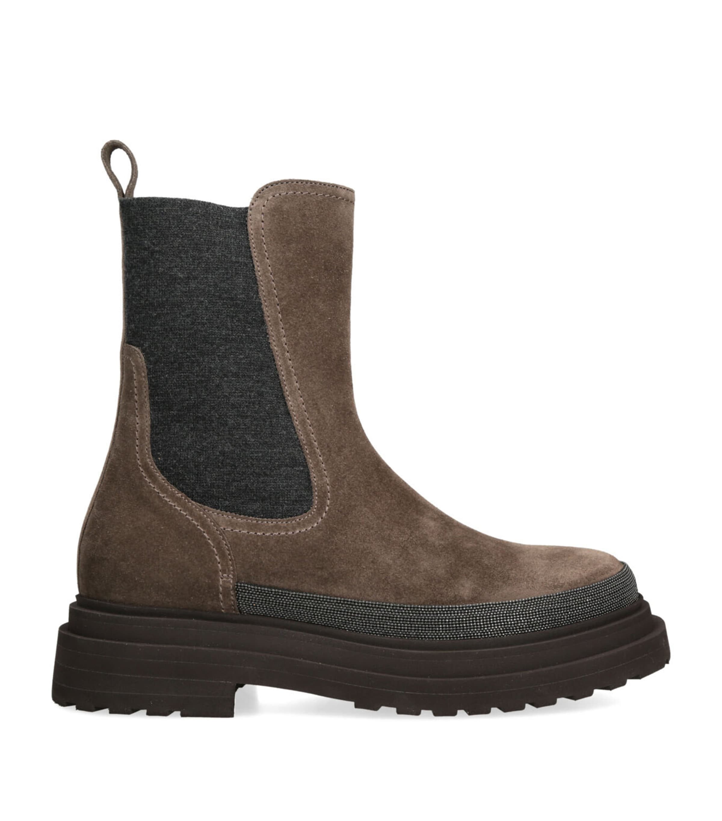 シューズ・サンダルその他 BRUNELLO CUCINELLI SUEDE CHELSEA BOOTS WITH MONILI Chelsea Monili suede ankle boots in brown - Brunello