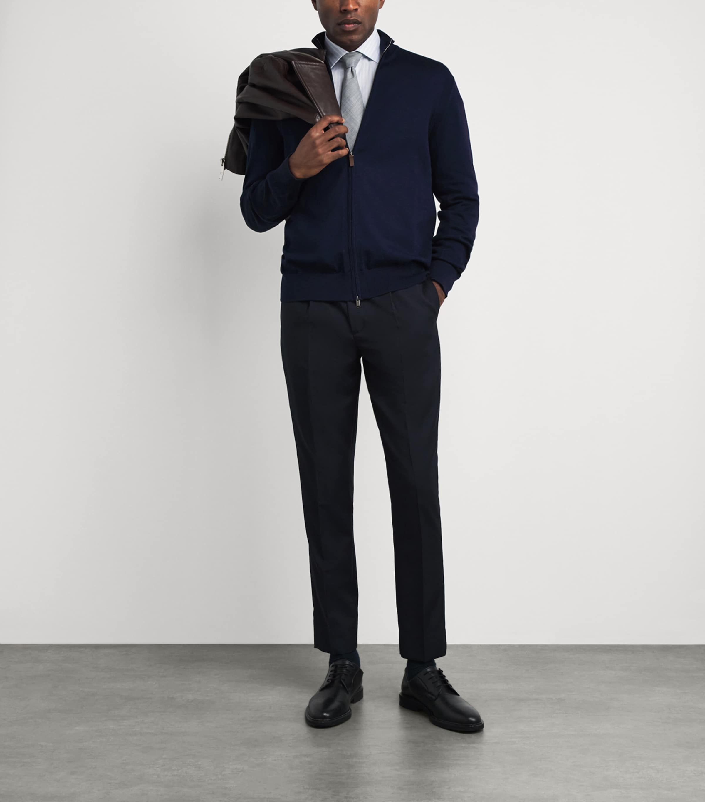 Eton Mens Cotton Zip Cardigan Navy Blue Image 2