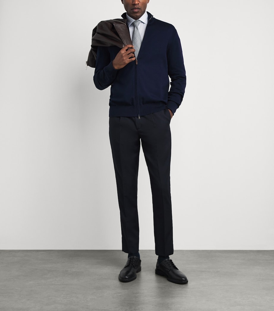 Eton Mens Cotton Zip Cardigan Navy Blue Image 2