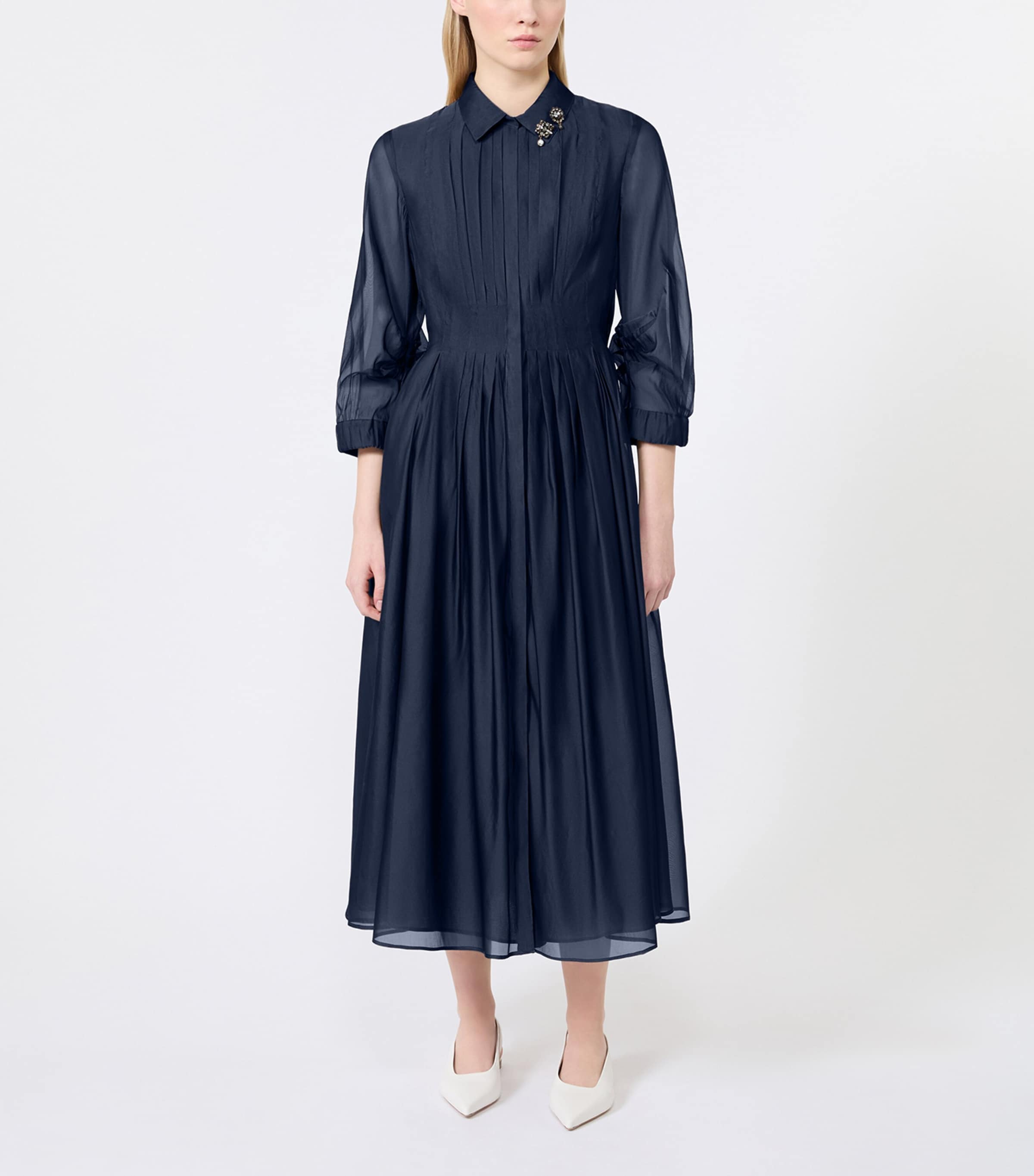 Max Mara Womens Silk-Blend Midi Shirt Dress Ultramarine Image 3