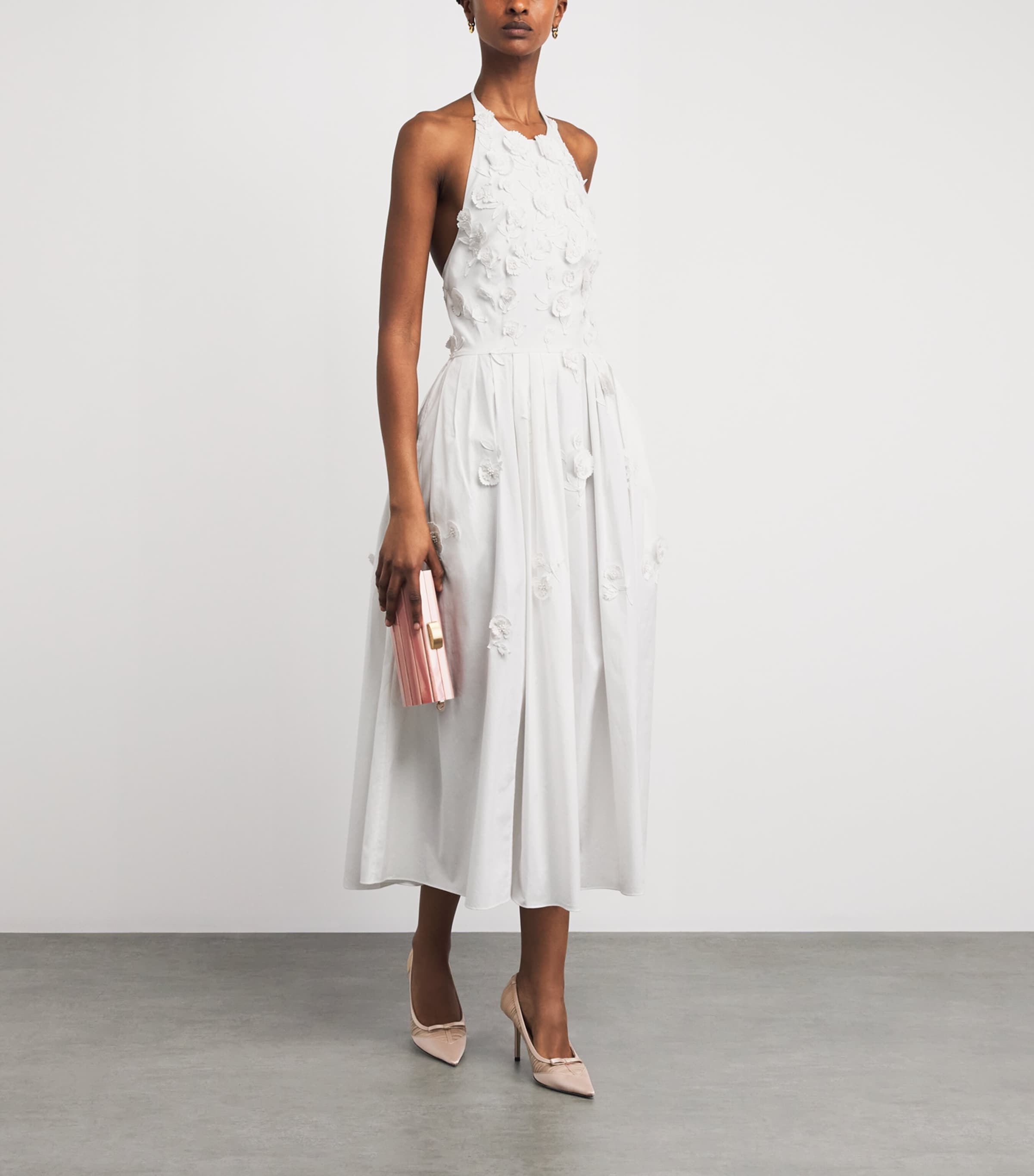 Carolina Herrera Womens Cotton-Blend Floral Halterneck Midi Dress White Image 2