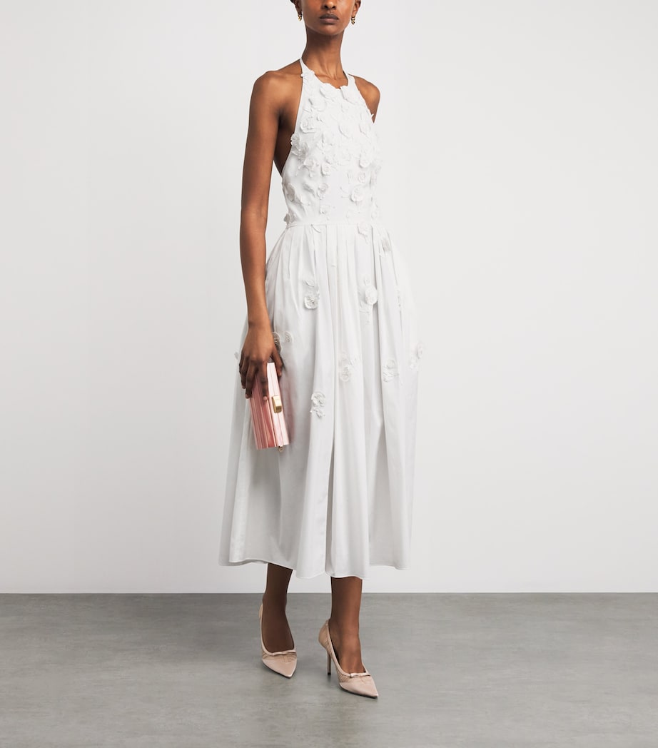Carolina Herrera Womens Cotton-Blend Floral Halterneck Midi Dress White Image 2