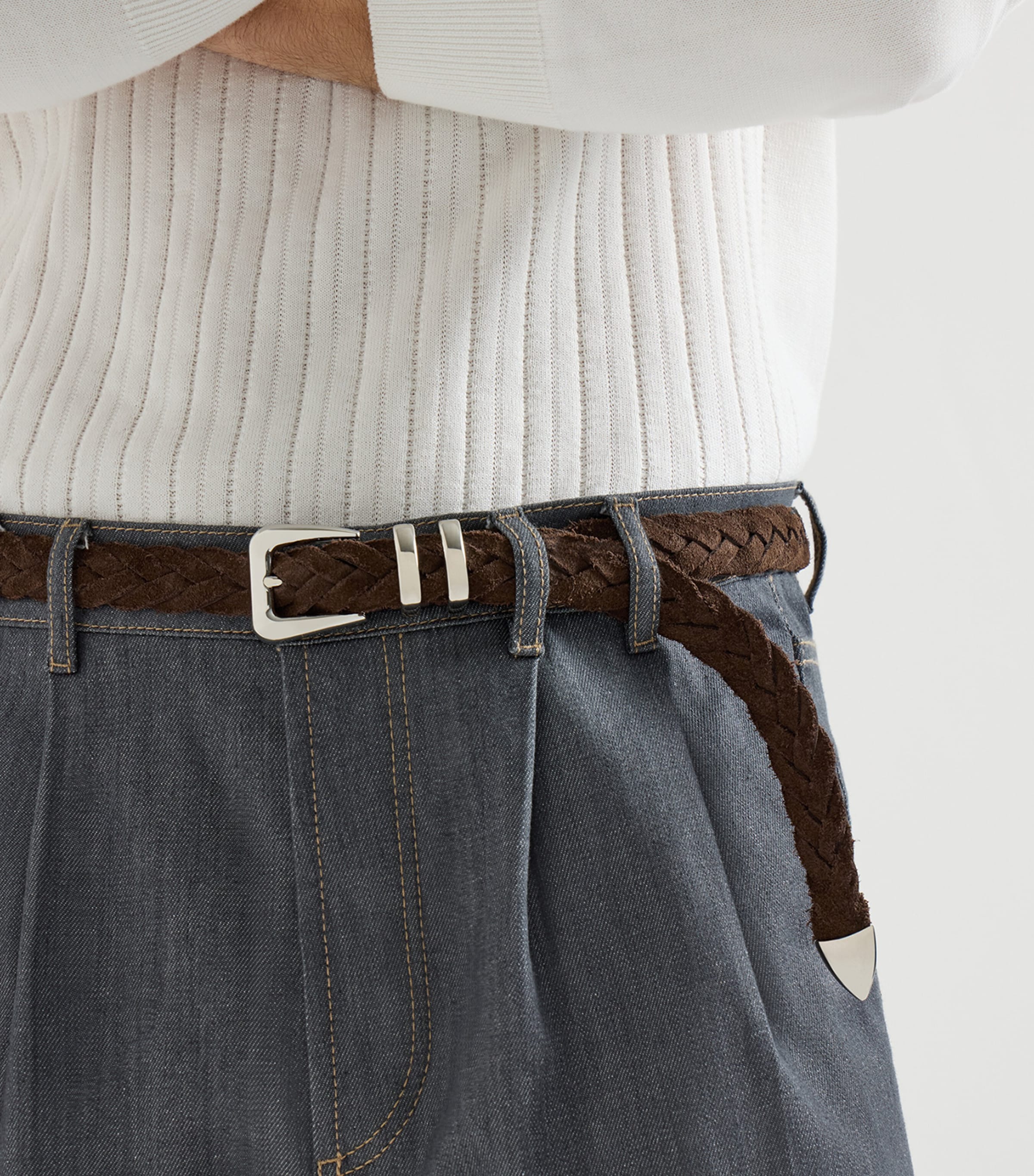 Brunello Cucinelli Mens Leather Braided Belt Image 2