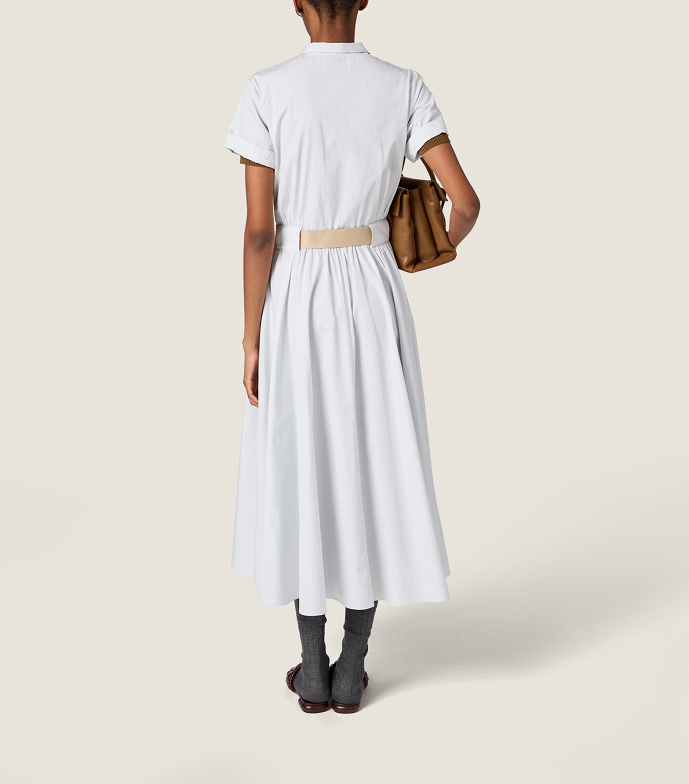 Miu Miu Womens Cotton Pinstripe Belted Midi Dress Image 3