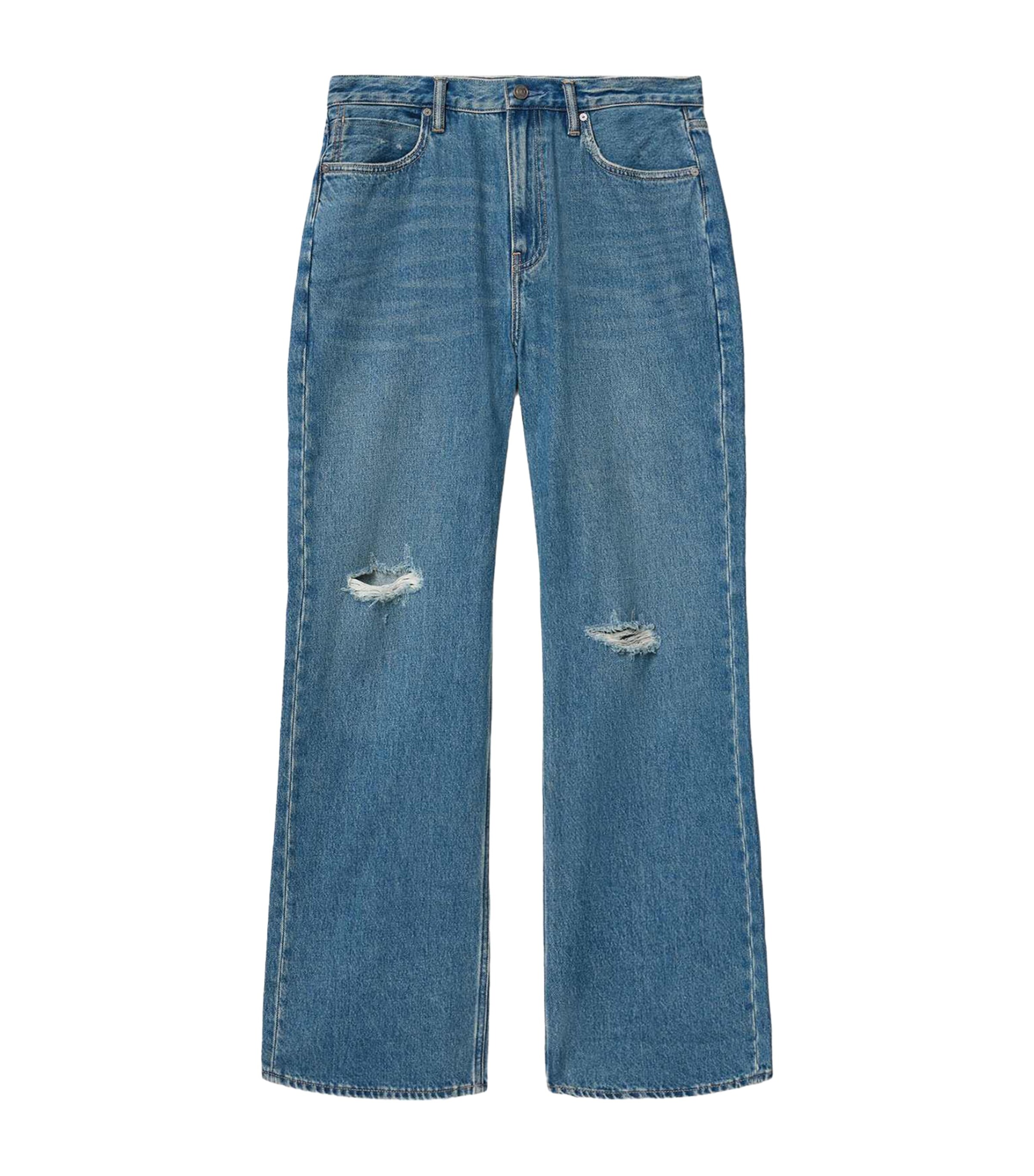 AllSaints Mens Distressed Lenny Straight Jeans Destroy Mid Indigo Image 1