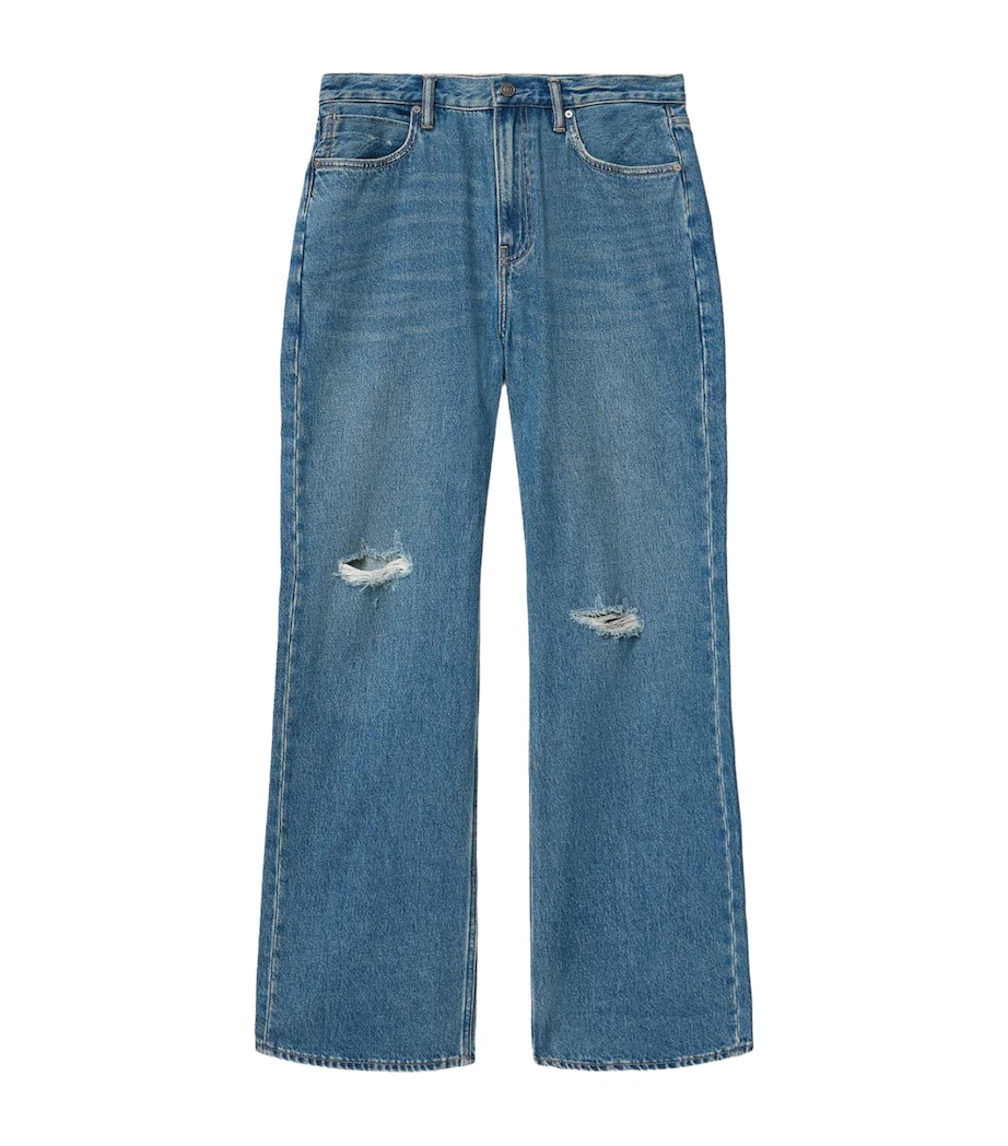 AllSaints Mens Distressed Lenny Straight Jeans Destroy Mid Indigo Image 1