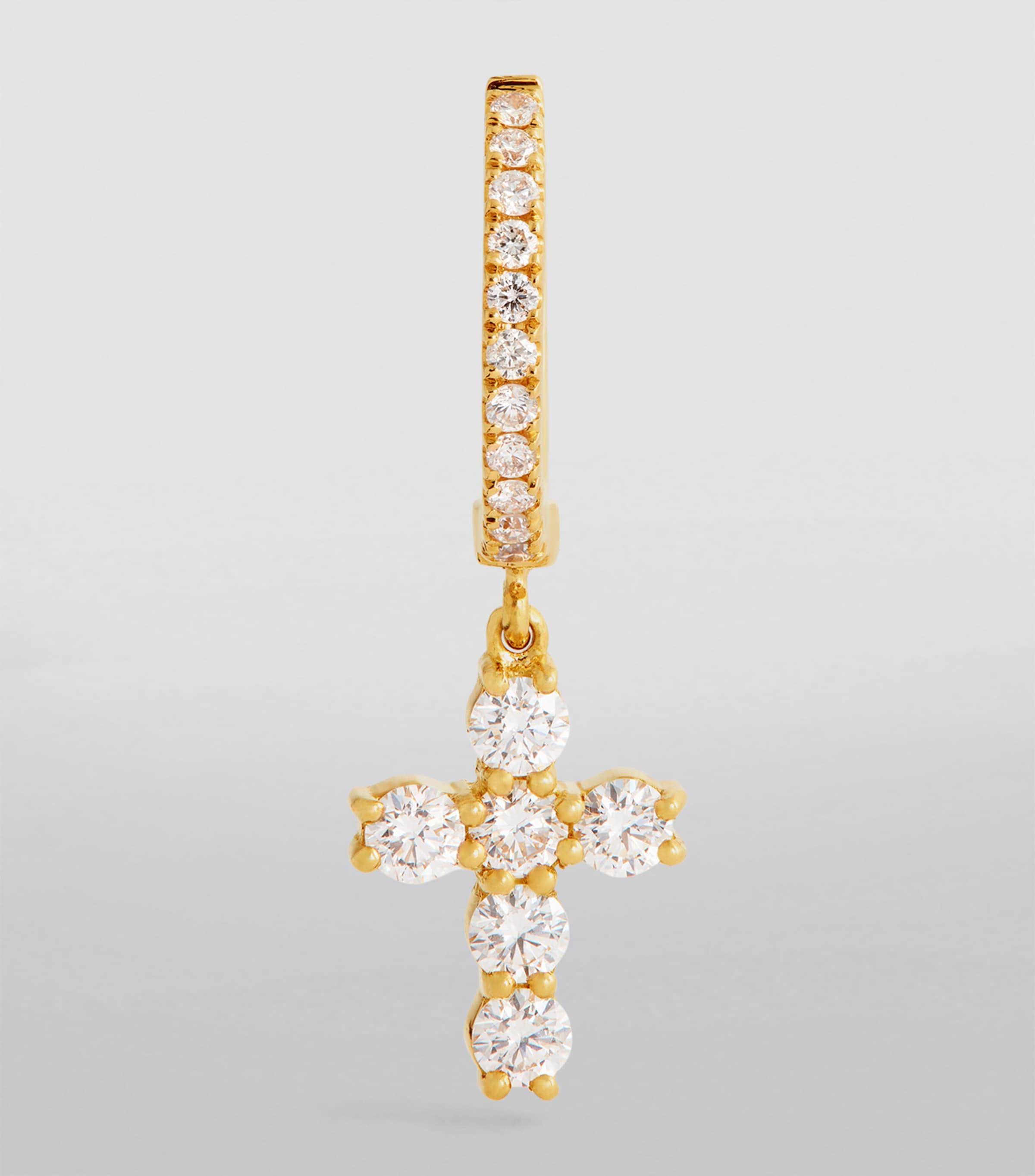 Anita Ko Yellow Gold and Diamond Cross Single Huggie Yellow Gold Image 2