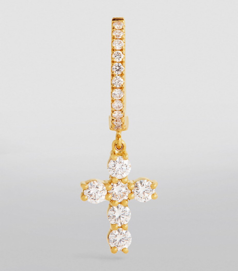 Anita Ko Yellow Gold and Diamond Cross Single Huggie Yellow Gold Image 2