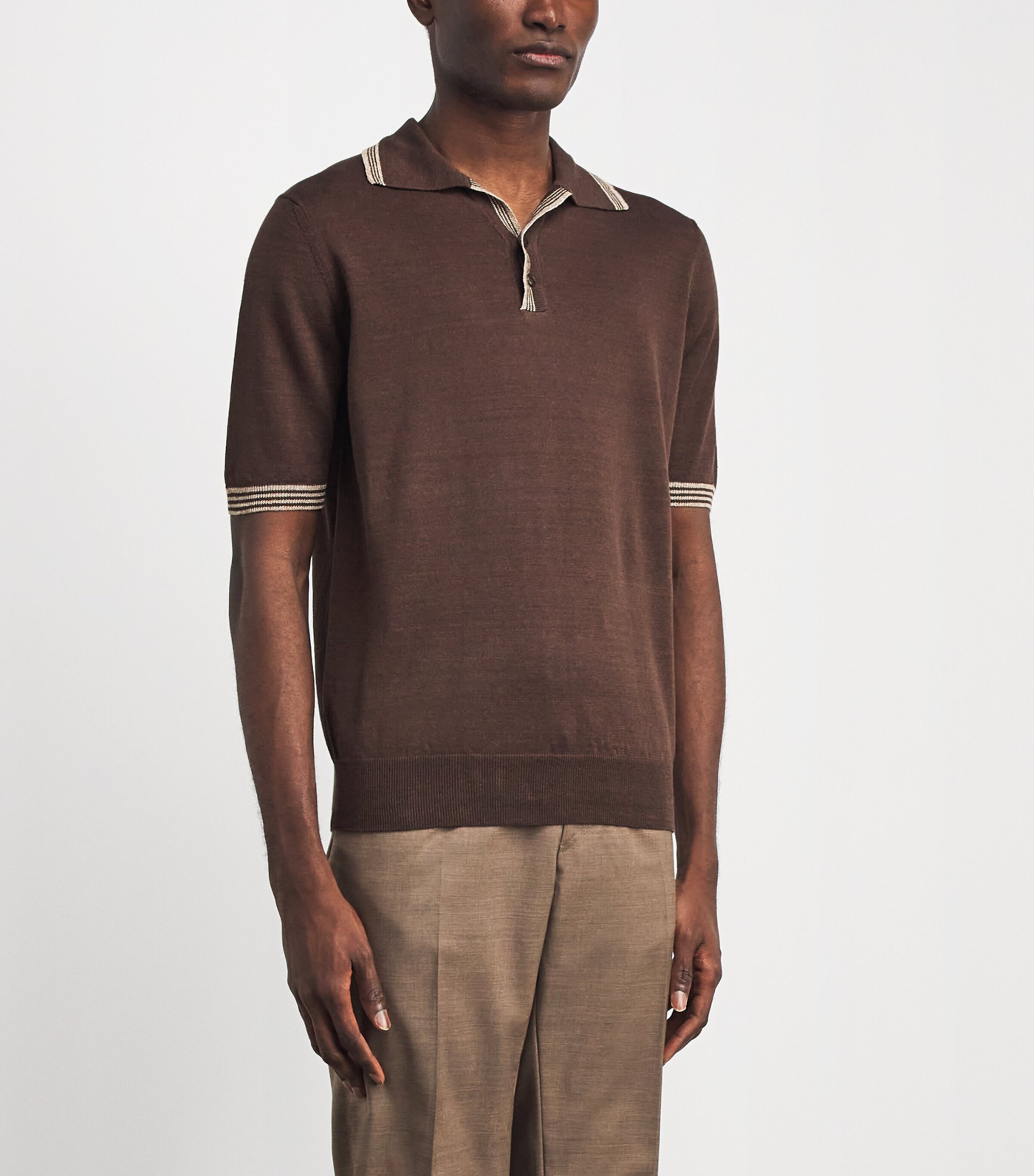 Fioroni Cashmere Mens Linen-Cotton Polo Shirt Marrone Image 4