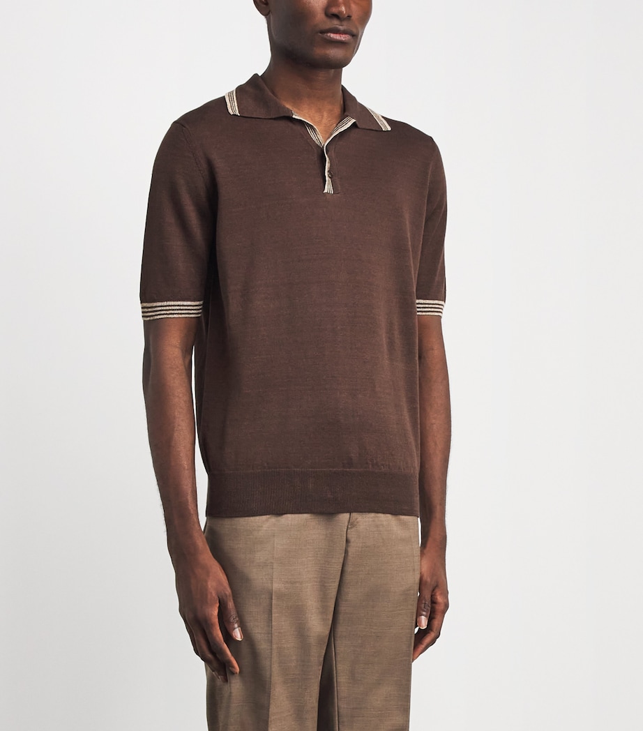 Fioroni Cashmere Mens Linen-Cotton Polo Shirt Marrone Image 4