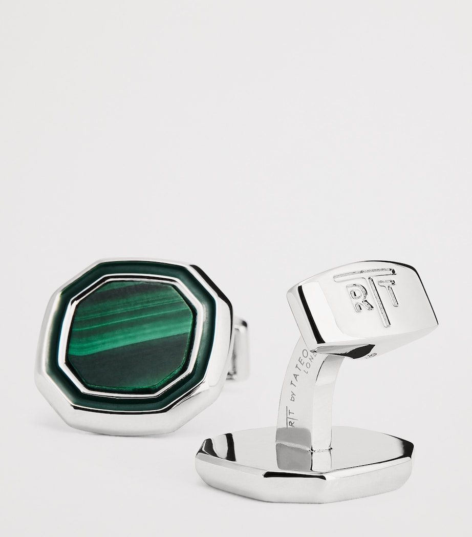 White Bronze Malachite-Detail Octagon Cufflinks GREEN Image 6