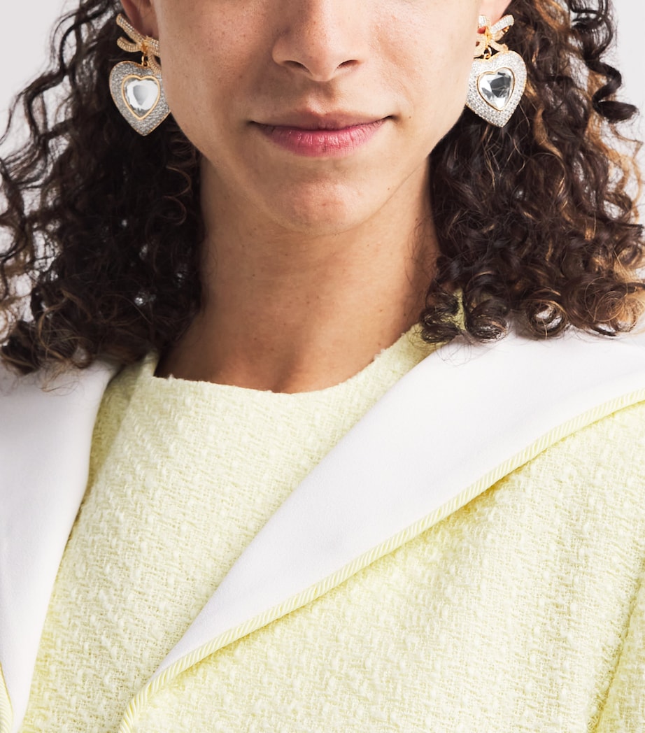 Crystal-Embellished Bow Heart Earrings GOLD Image 2