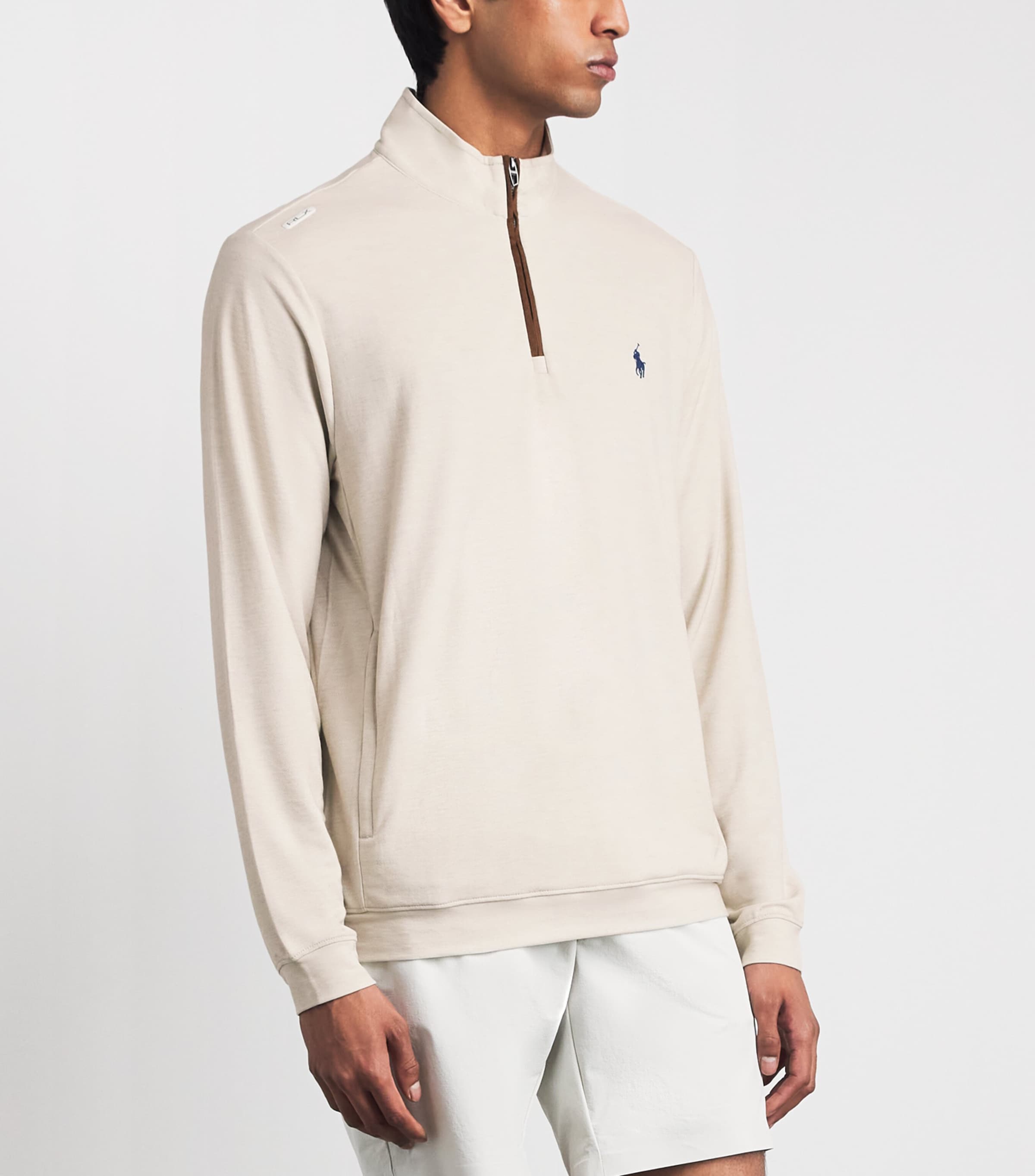 RLX Ralph Lauren Mens Cotton-Blend Quarter-Zip Sweater New Sand Heather Image 4