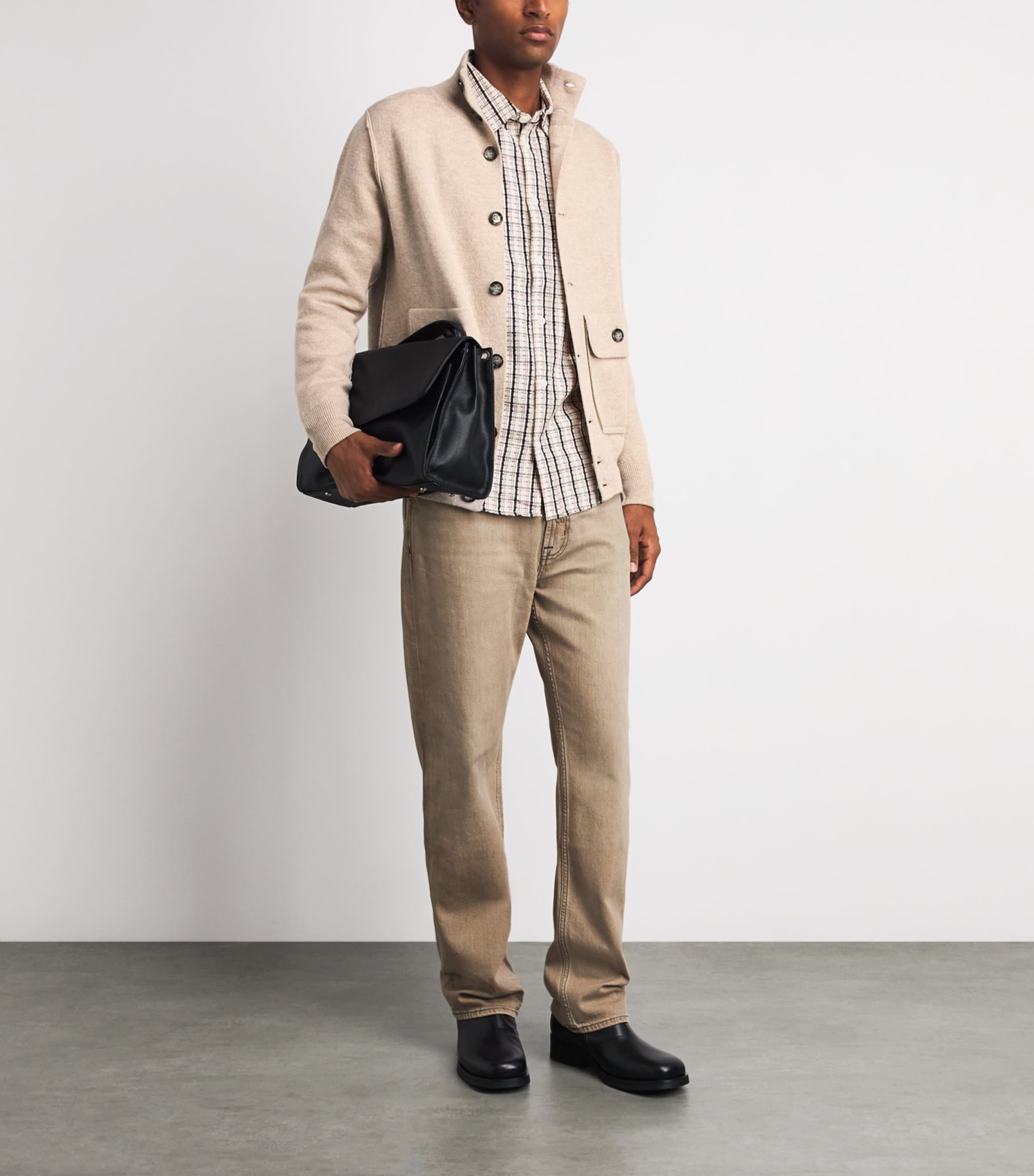 Allude Mens Wool-Cashmere High-Neck Cardigan Image 2