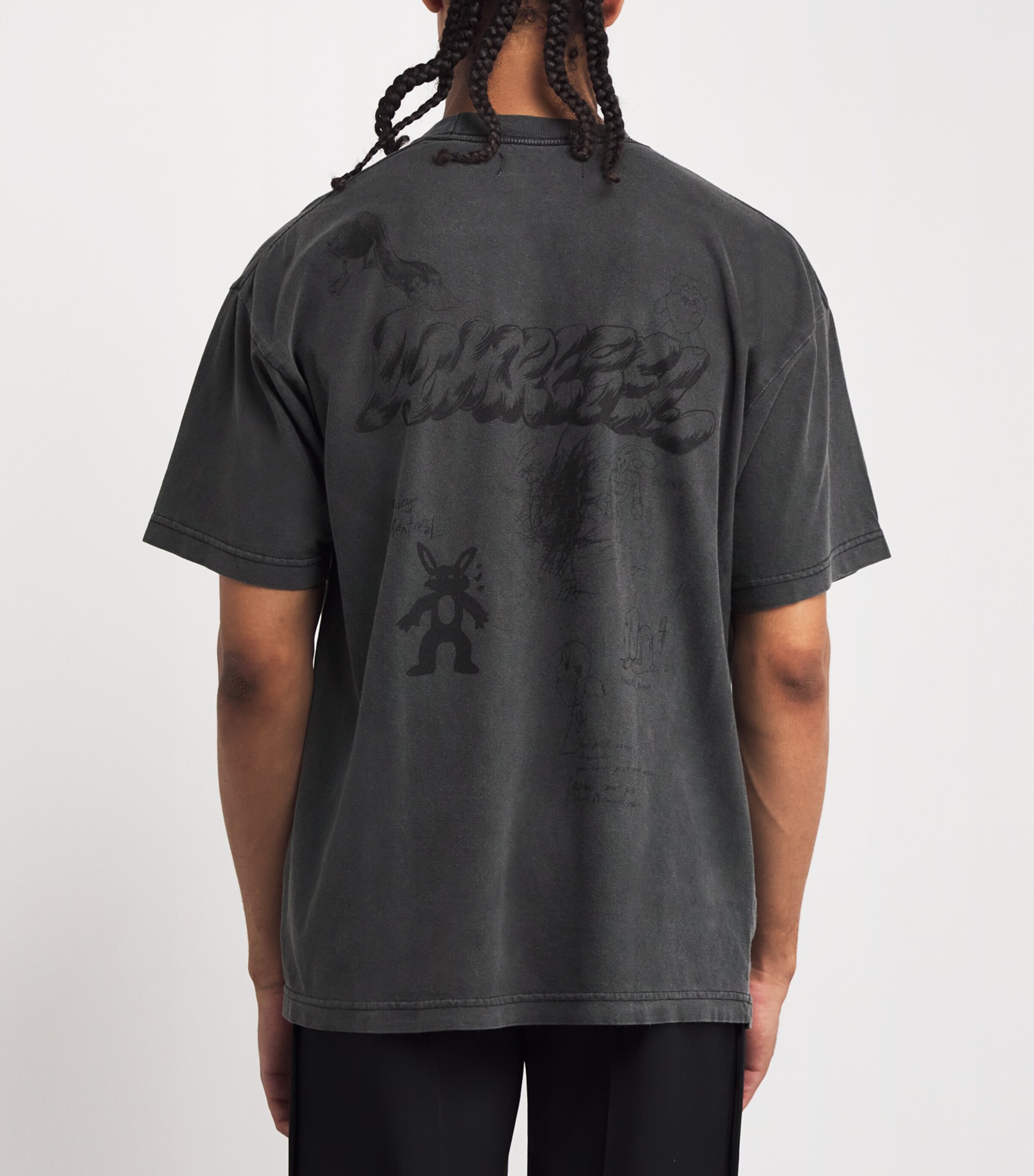 DOMREBEL Mens Cotton Teddy Print Kiss T-Shirt Faded Black Image 4