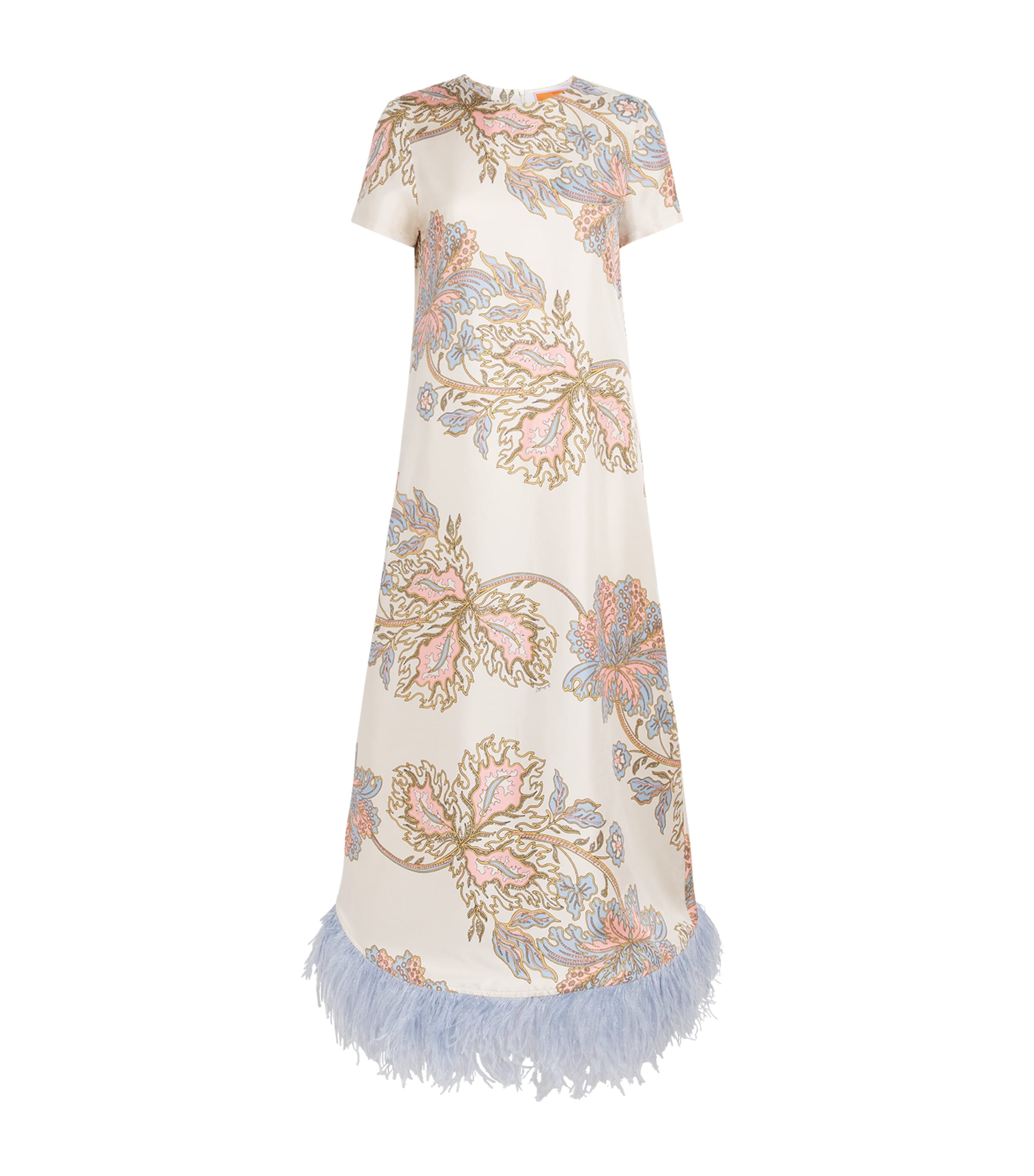 La Doublej Silk Feather-Trim Maxi Swing Dress Swathe