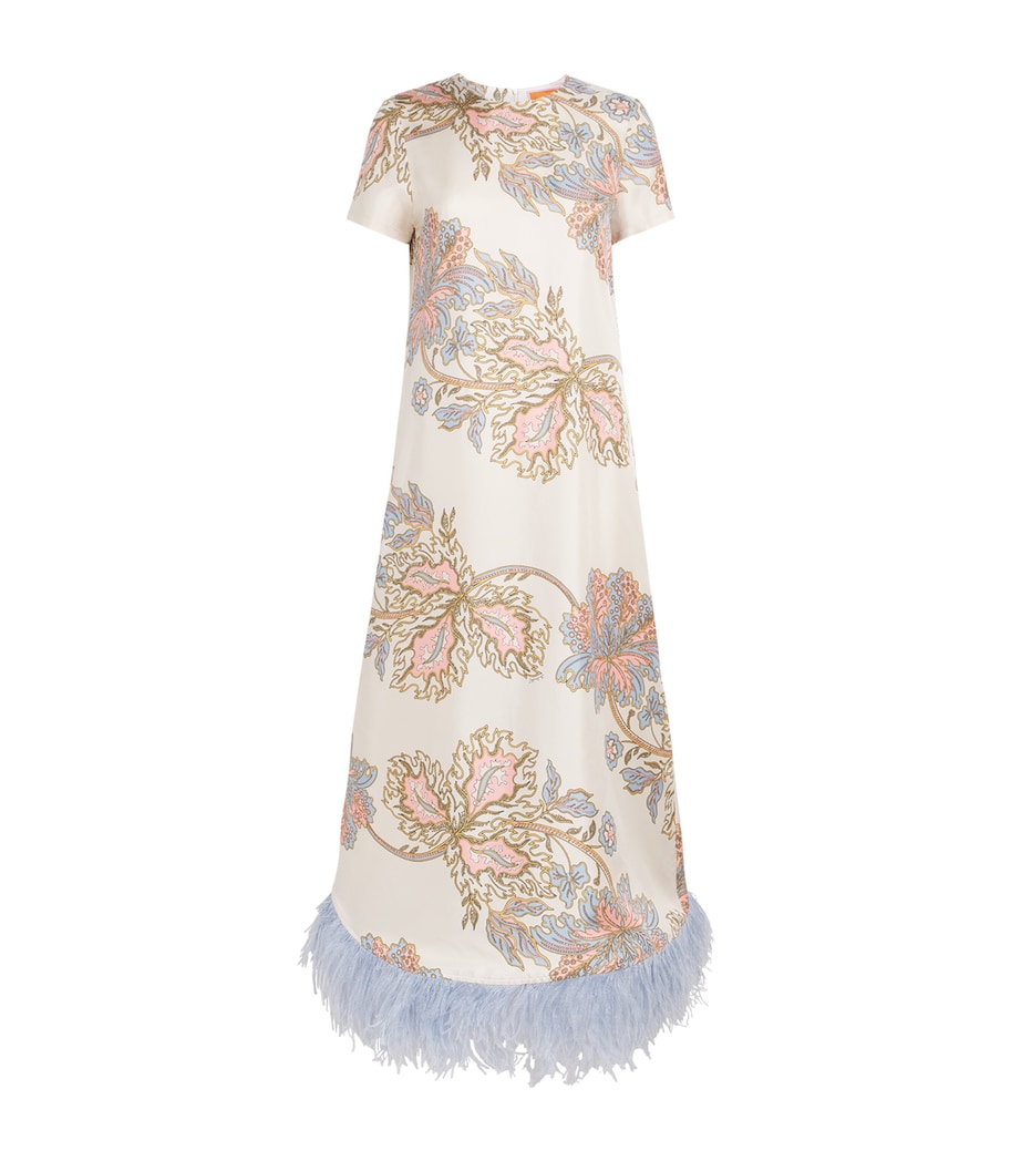 La Doublej Womens Silk Feather-Trim Maxi Swing Dress Swathe Image 1