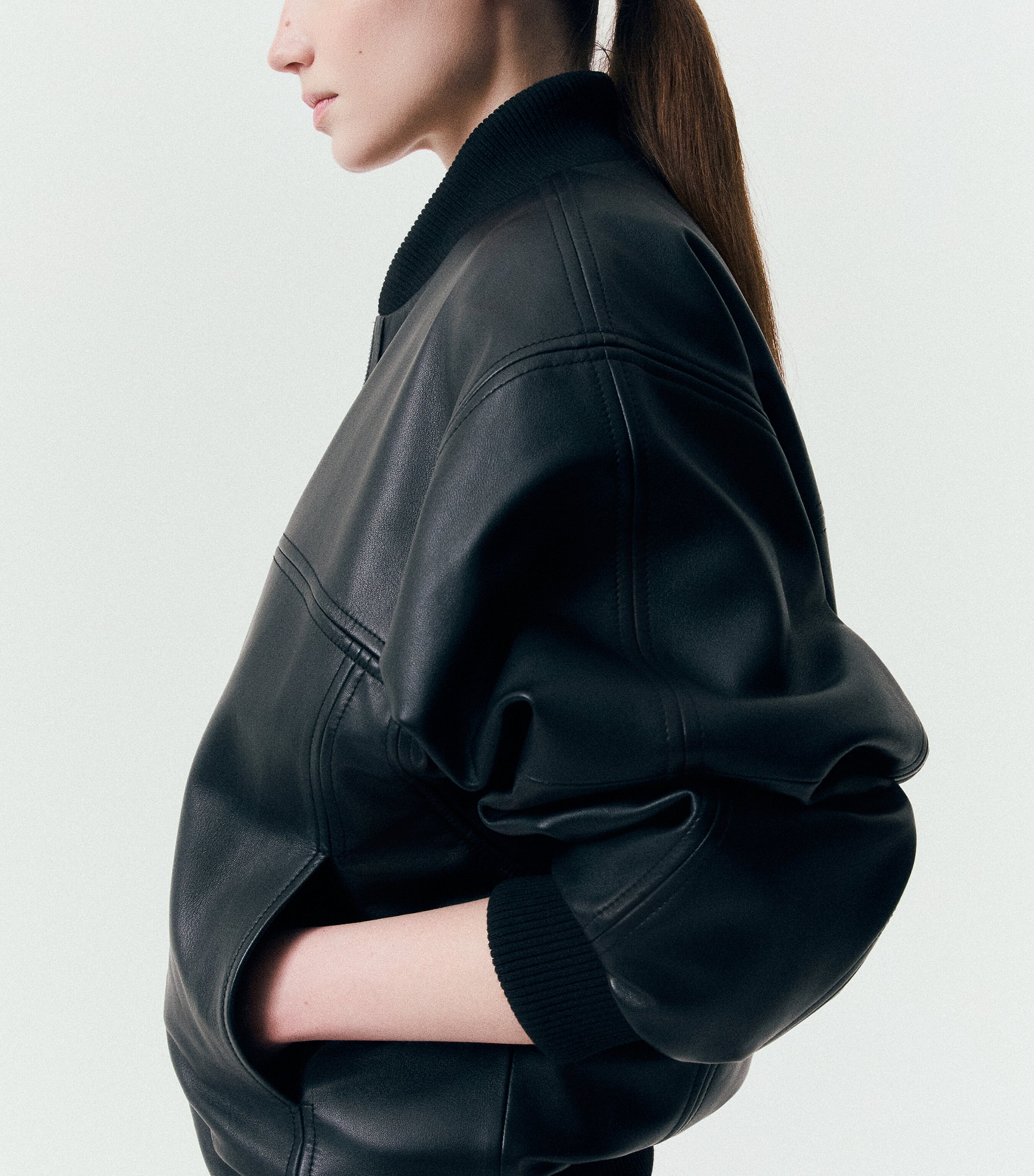 Marella Womens Leather Bomber Jacket Black Image 5