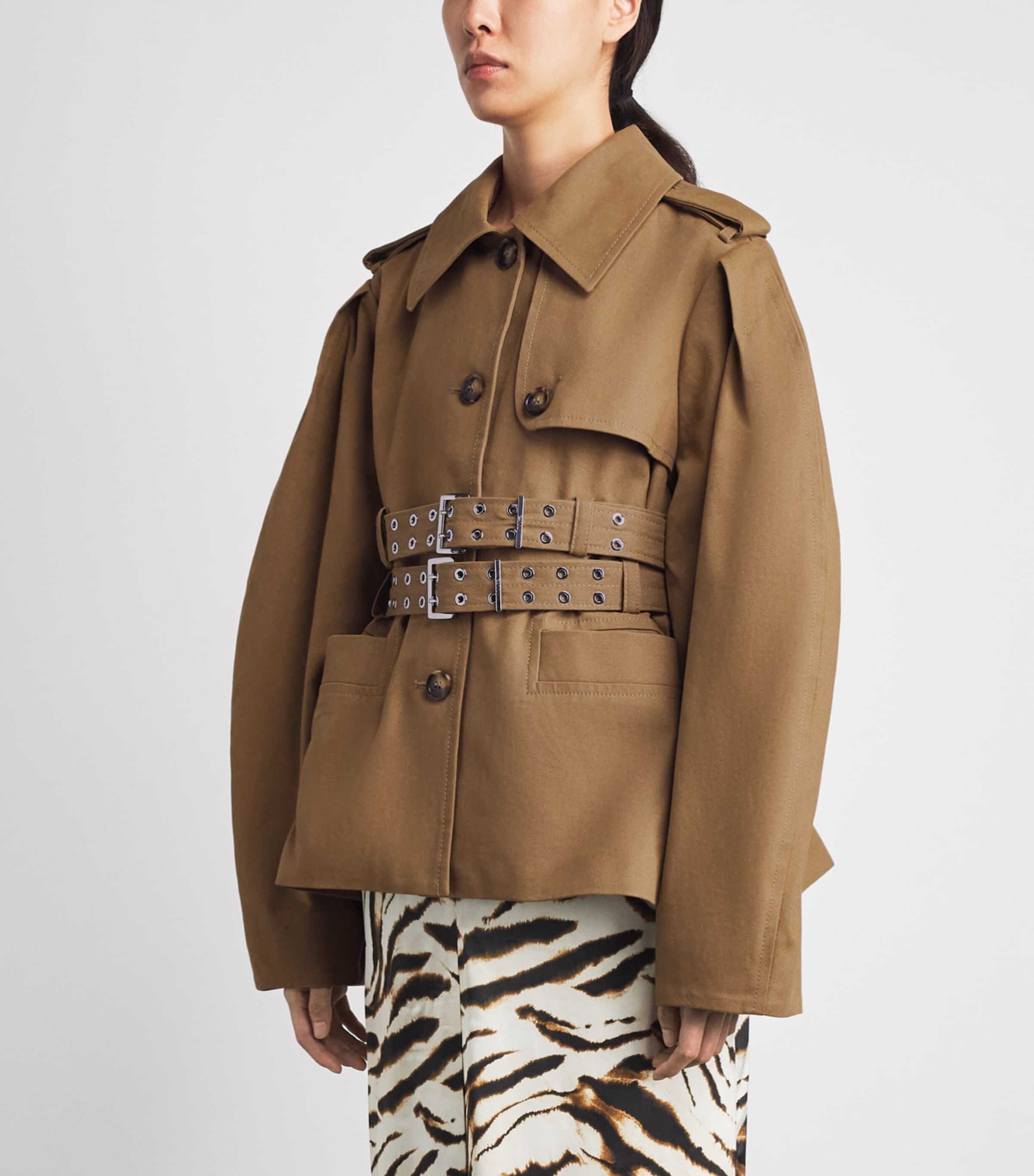 GANNI Womens Cotton Belted Workwear Jacket Ermine Image 4