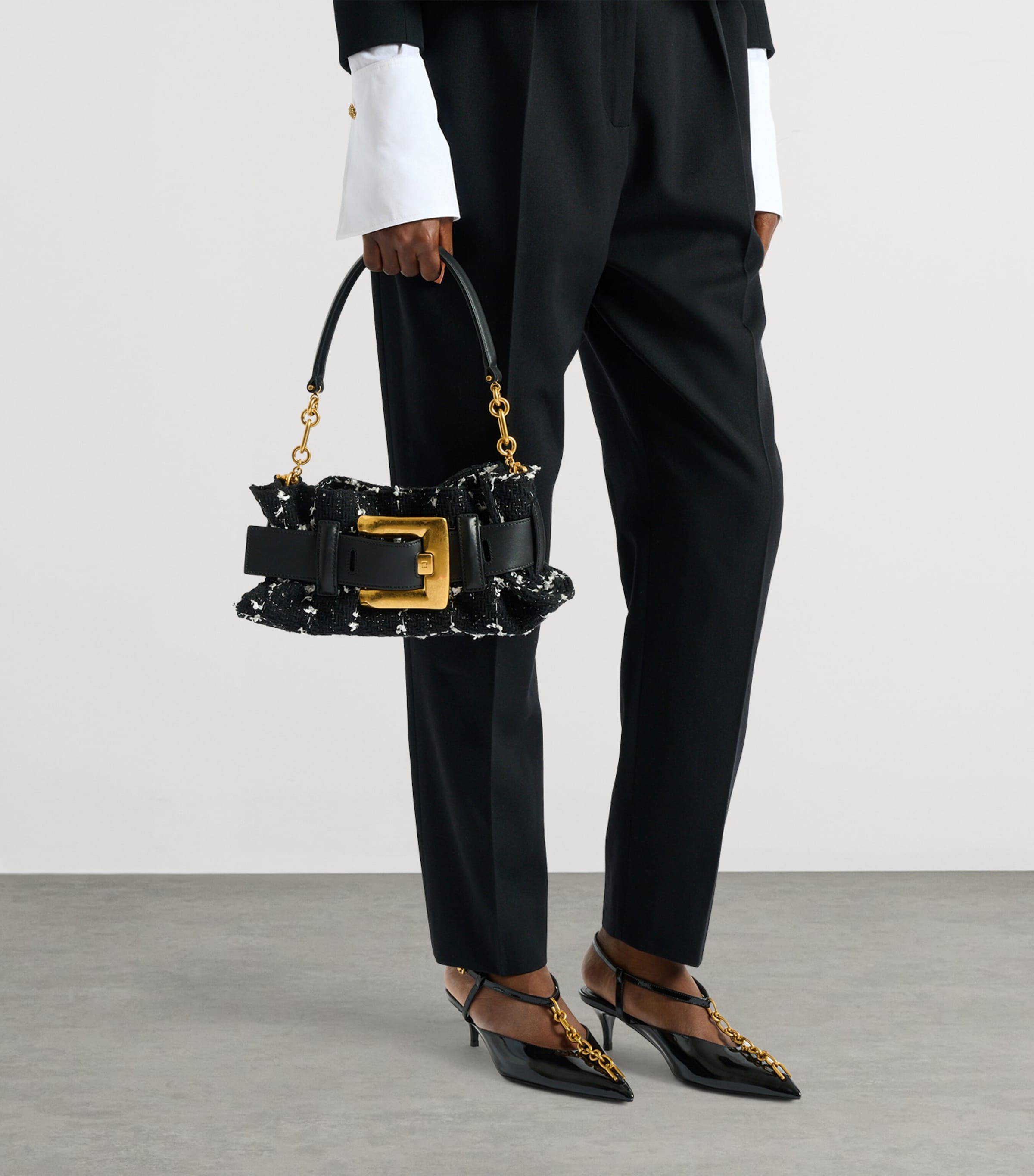 Balmain Mini Tweed Anthem Shoulder Bag Eab Noir/blanc Image 2