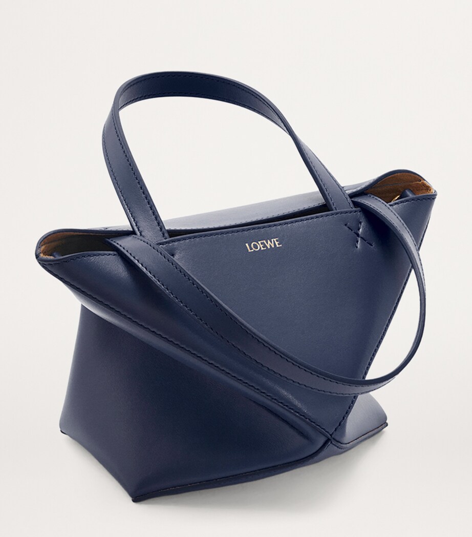 Mini Leather Puzzle Fold Tote Bag ABYSS BLUE Image 6