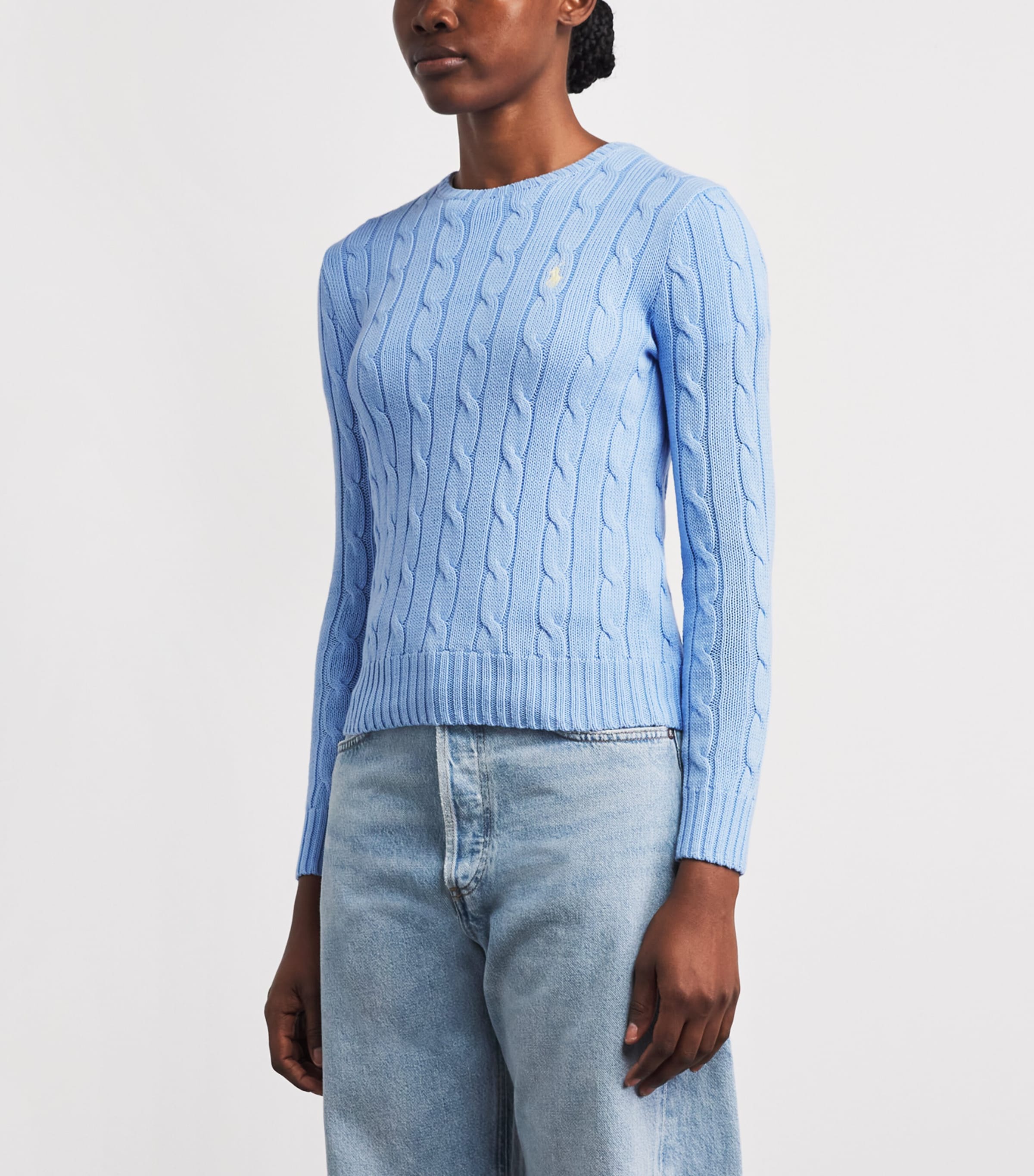 Polo Ralph Lauren Womens Cotton Cable-Knit Sweater Baby Blue Image 4