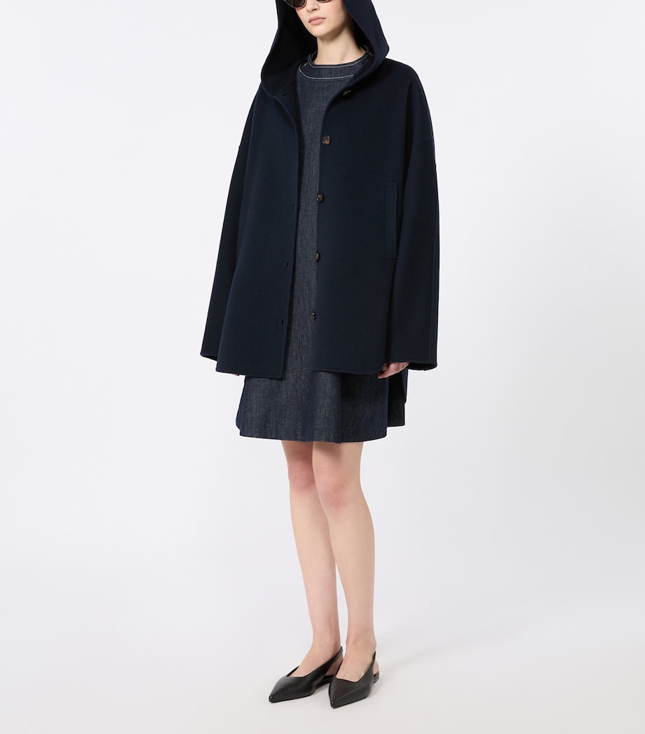 Max Mara Womens Virgin Wool Hooded Coat Midnightblue Image 2