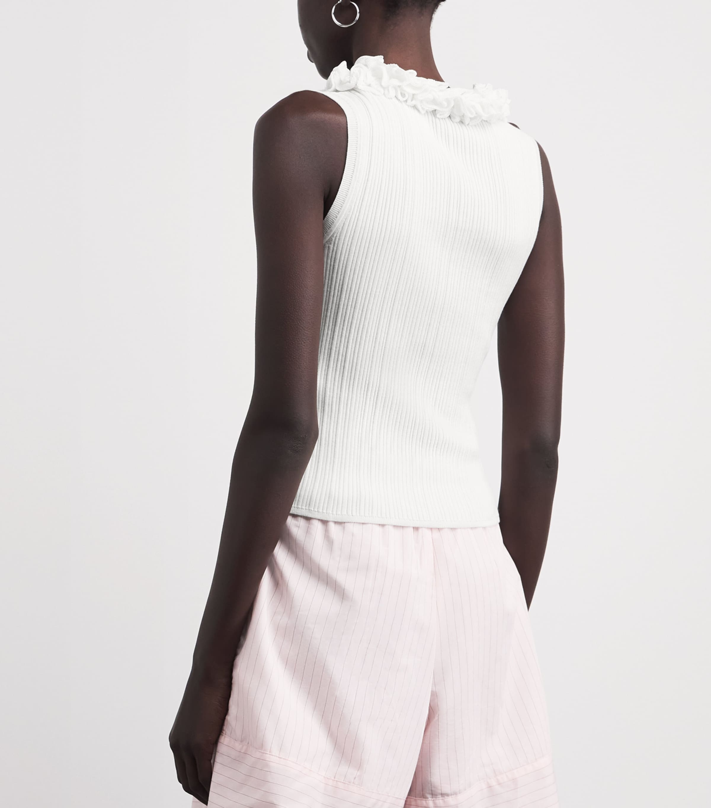 Claudie Pierlot Womens Ruffle-Trim Ribbed Tank Top White Image 5