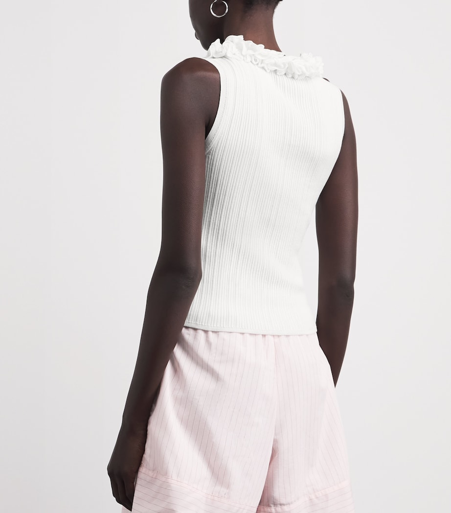 Claudie Pierlot Womens Ruffle-Trim Ribbed Tank Top White Image 5