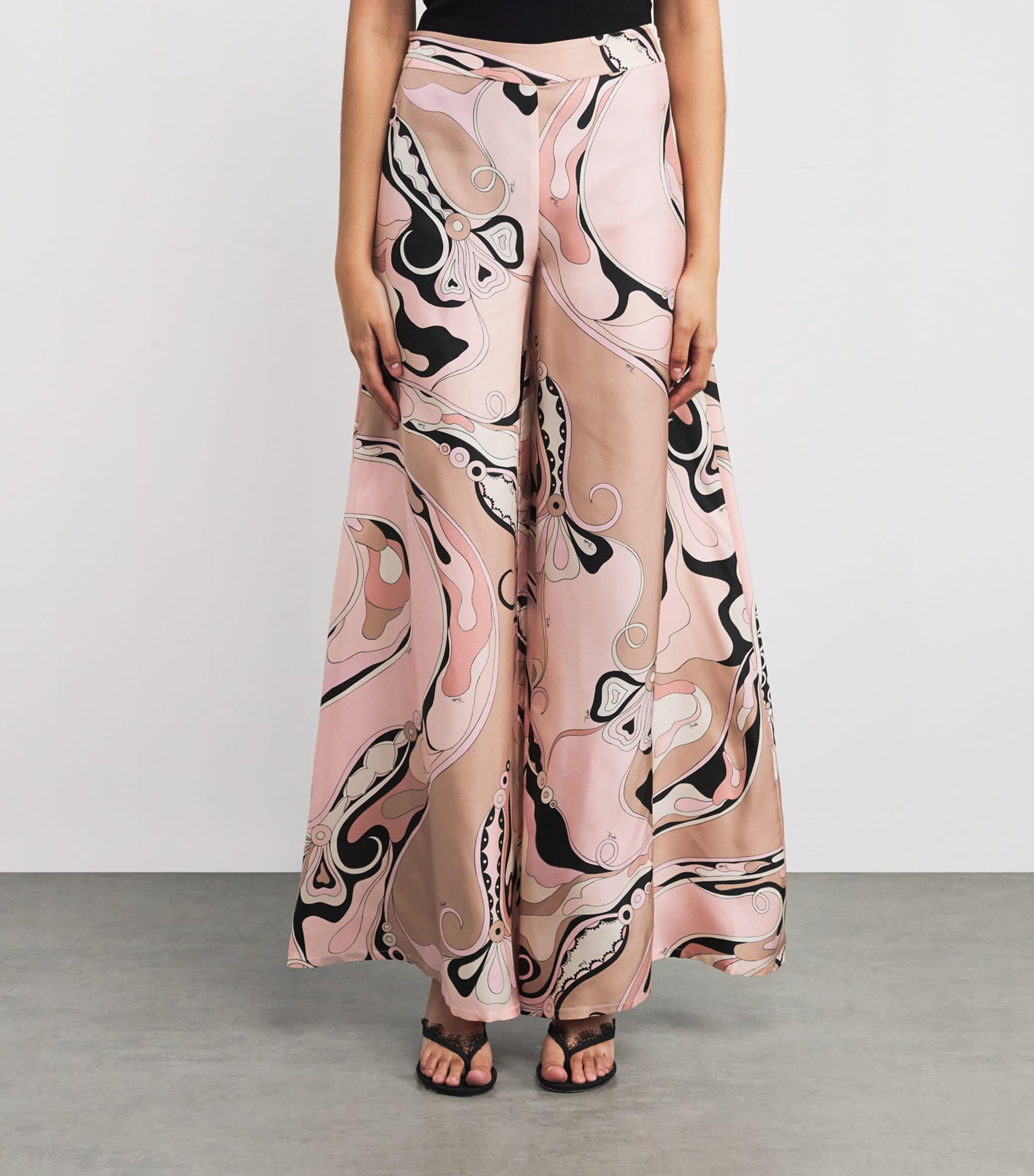 Silk Twill Orchidee Print Trousers 023 NUDE Image 3