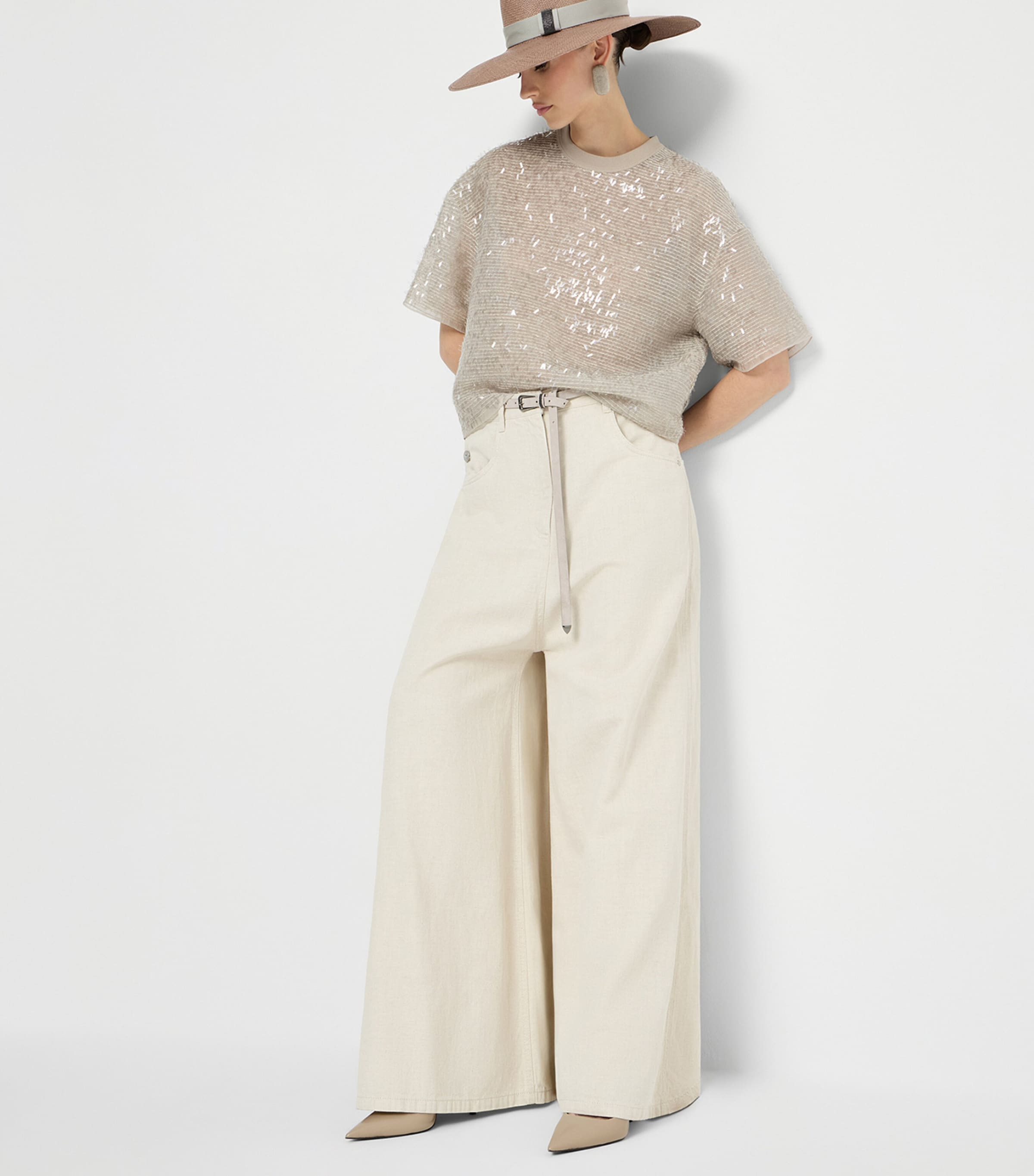 Brunello Cucinelli Womens Cotton-Linen Wide-Leg Trousers Image 3