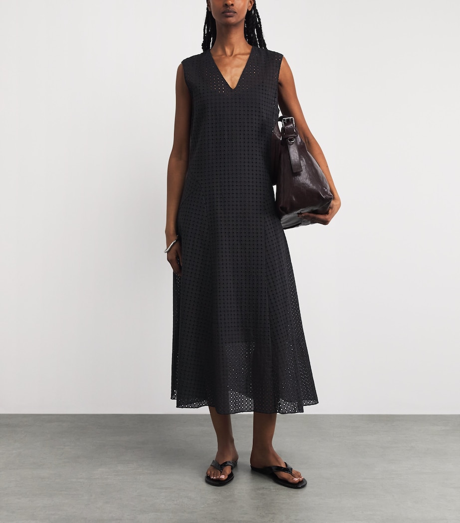 Theory Womens Broderie Anglaise V-Neck Midi Dress Black Image 2