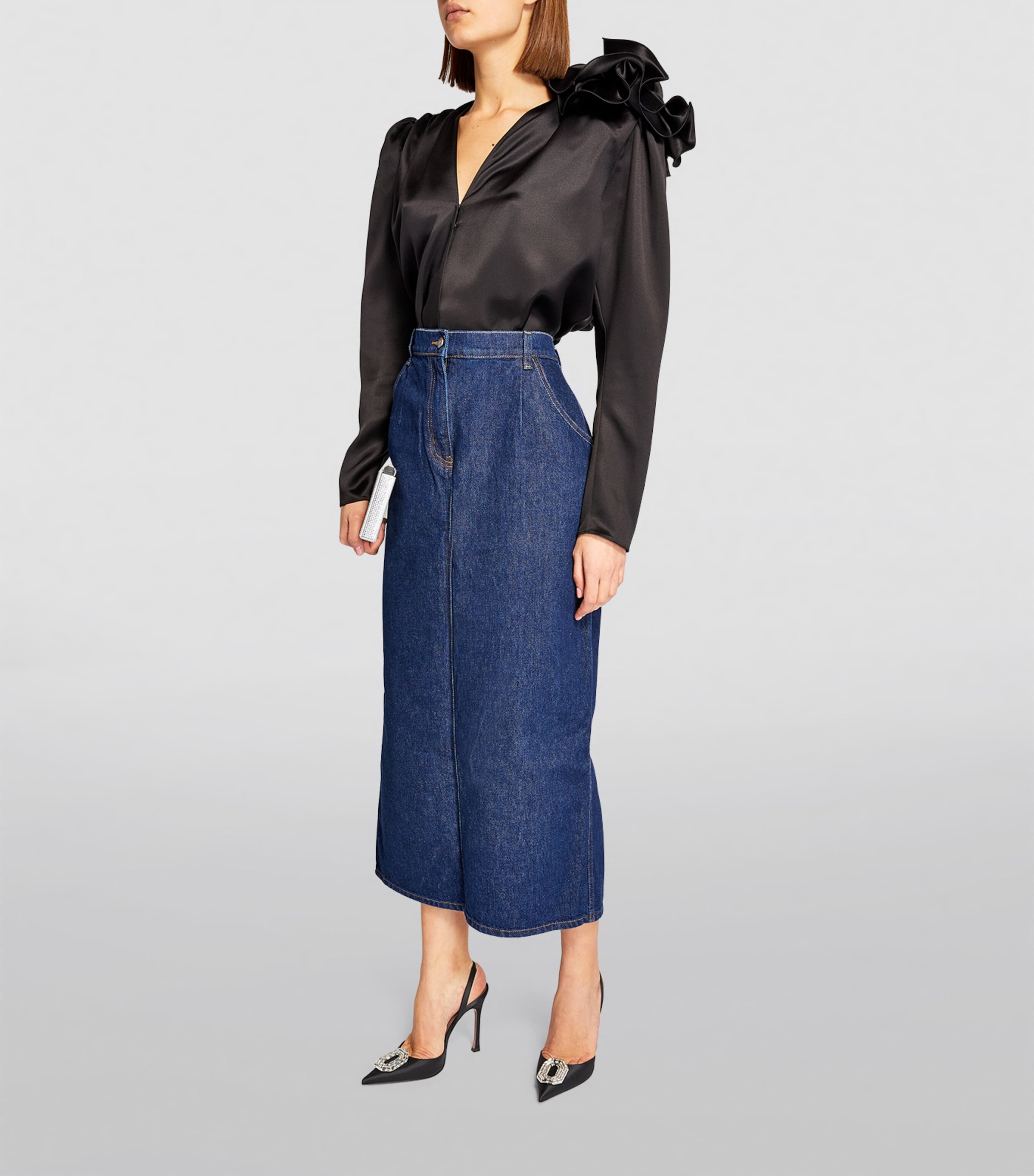 Satin Camelia Slingback Pumps 105 BLACK Image 4