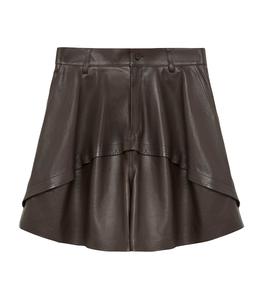 LOEWE Womens Nappa Leather Longline Shorts Dark Brown Image 1