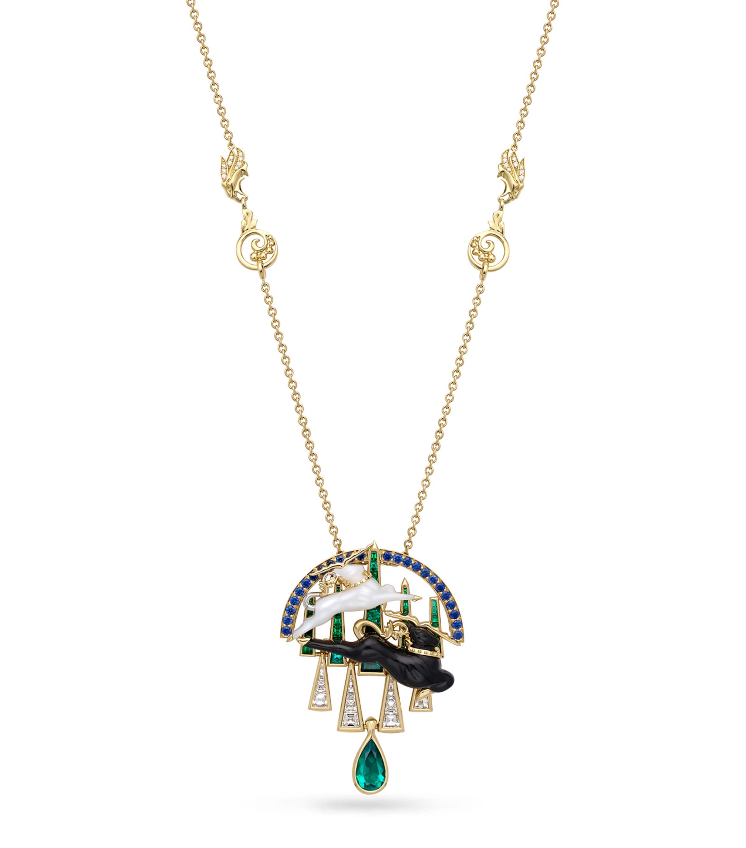 Boodles Yellow Gold, Diamond and Gemstone The Palace Collection After Dark Yale Pendant Green Image 1