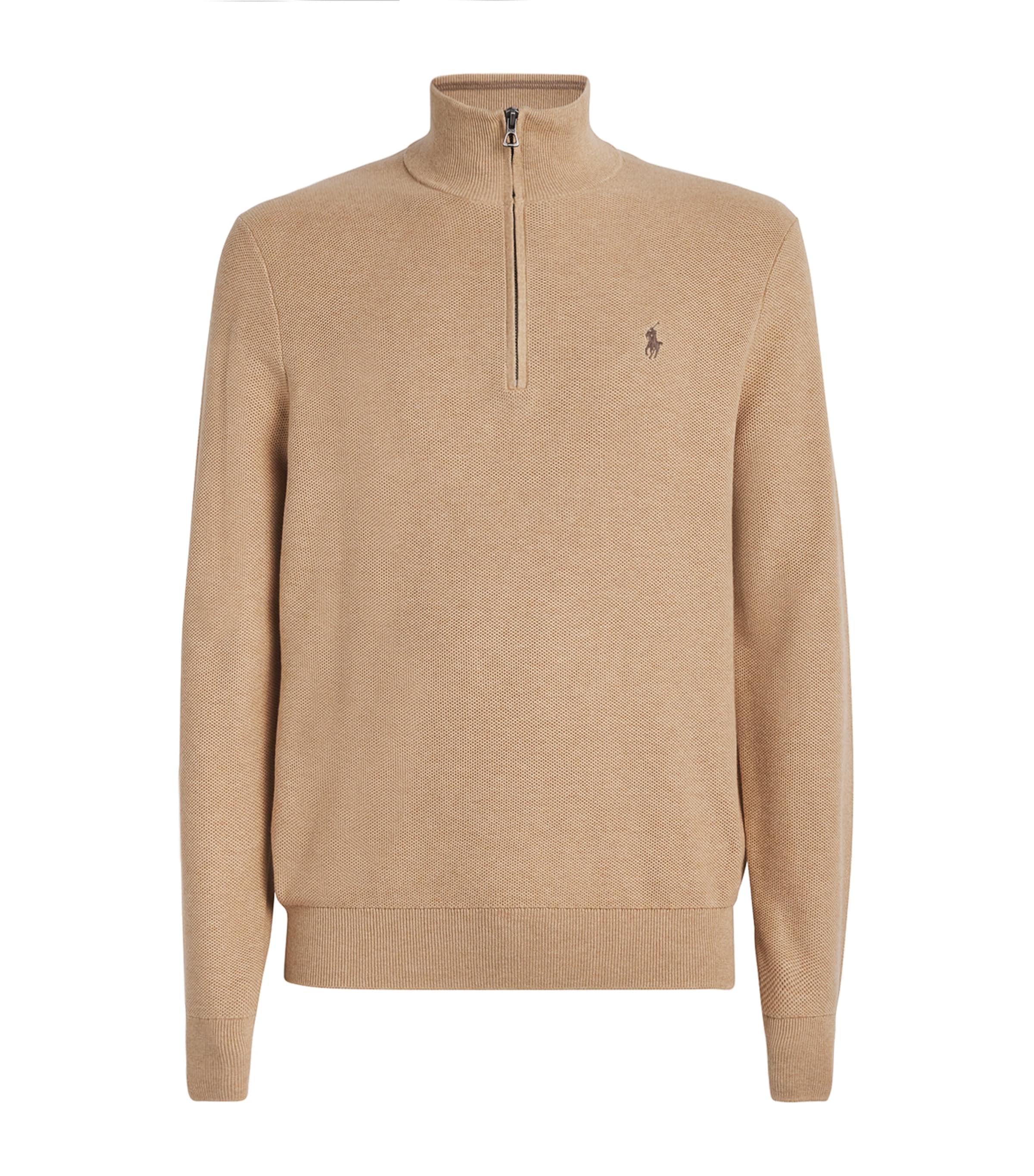 Polo Ralph Lauren Cotton Quarter-zip Sweater In Brown