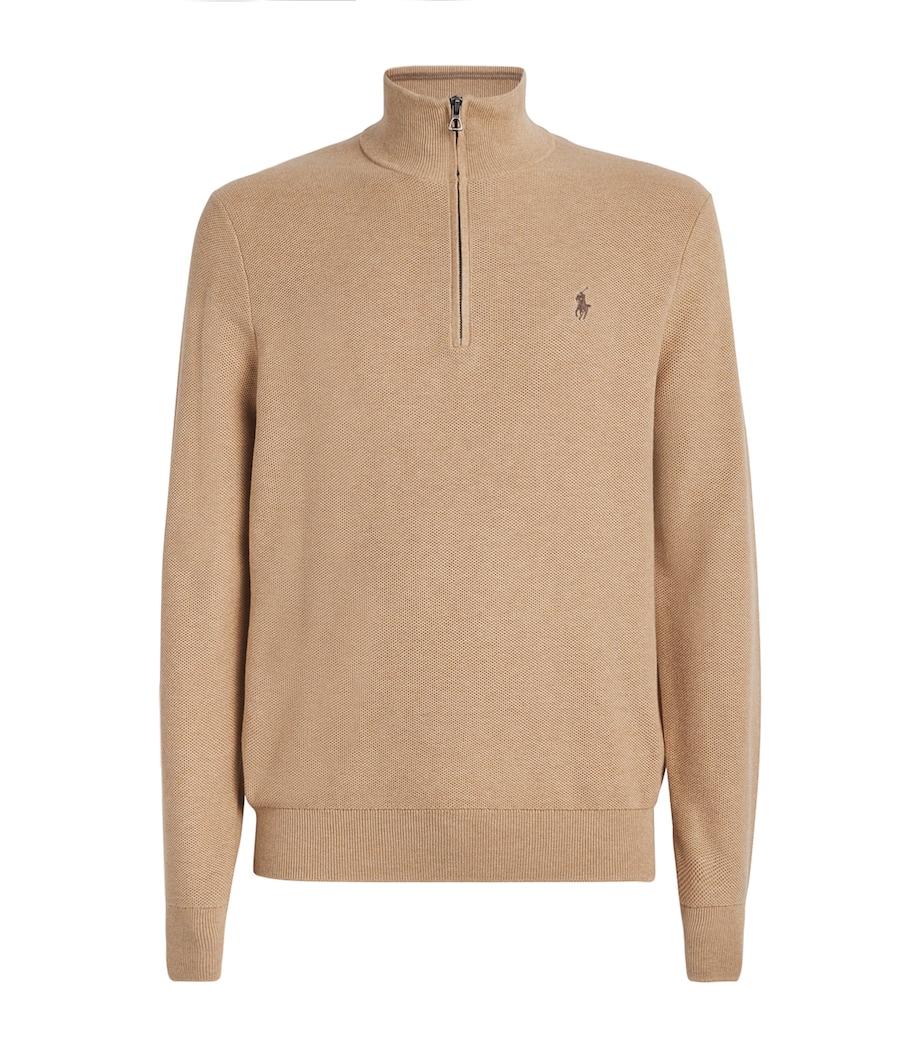 Cotton Quarter-Zip Sweater BROWN Image 1