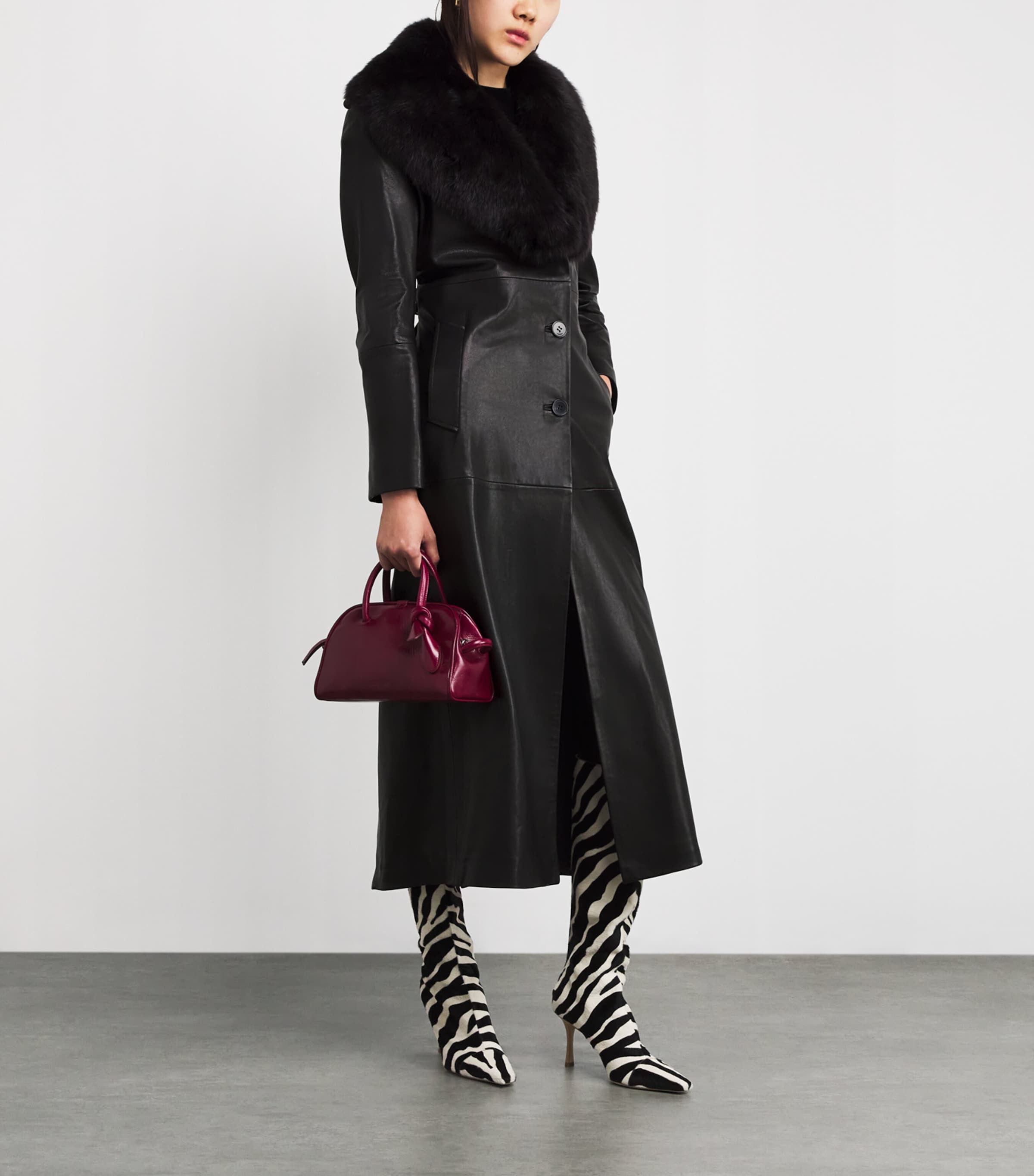 Shearling-Collar Dakota Leather Coat BLACK ESPRESSO Image 2