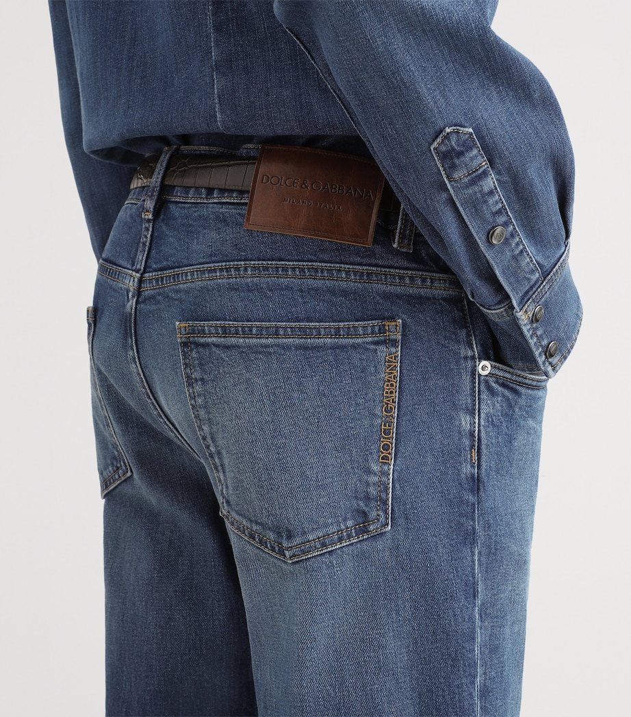 Dolce&Gabbana Mens Slim-Fit Leather Patch Jeans Combined Colou Image 5