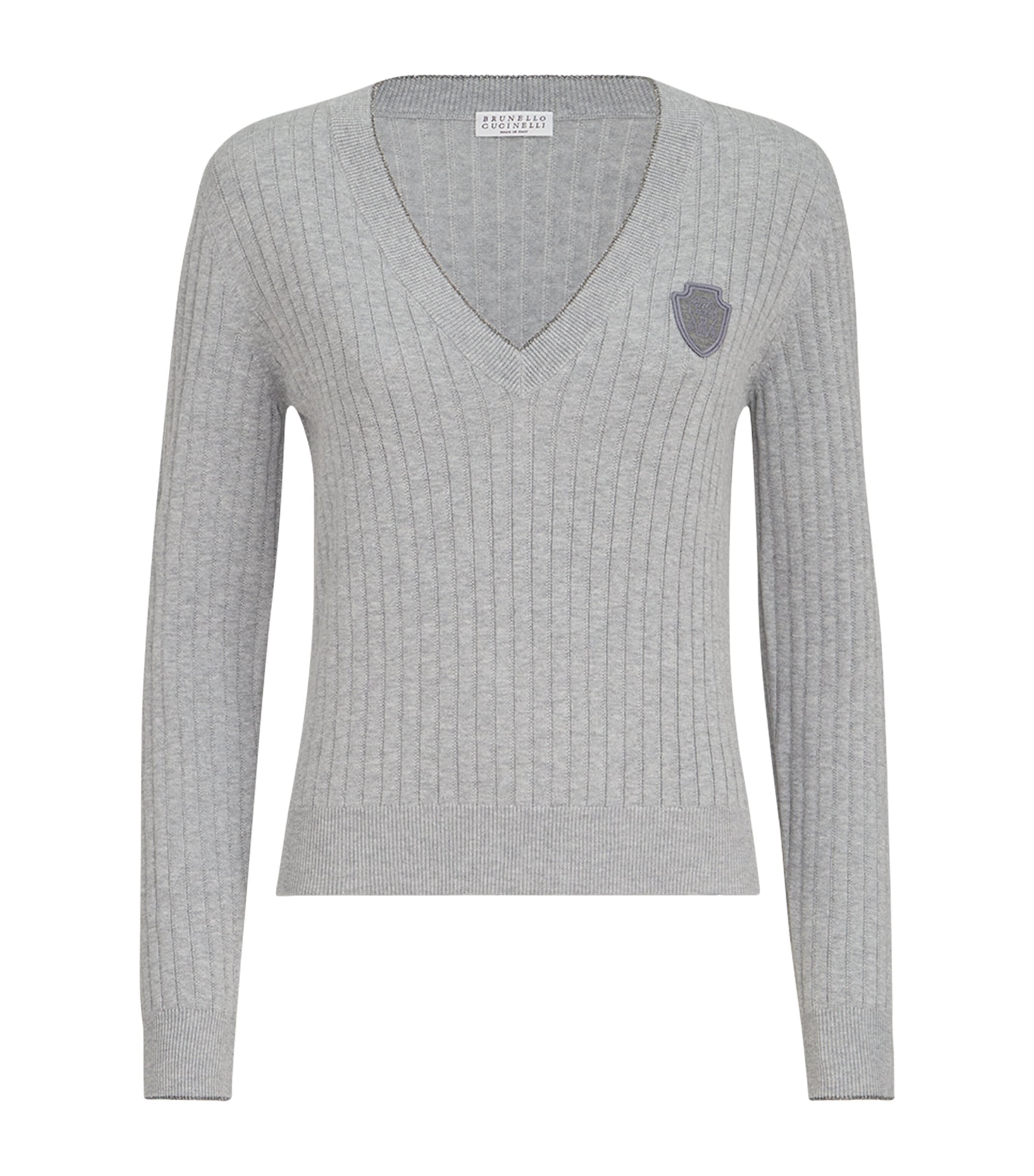 Brunello Cucinelli Womens Cotton Ribbed V-Neck Sweater Image 1