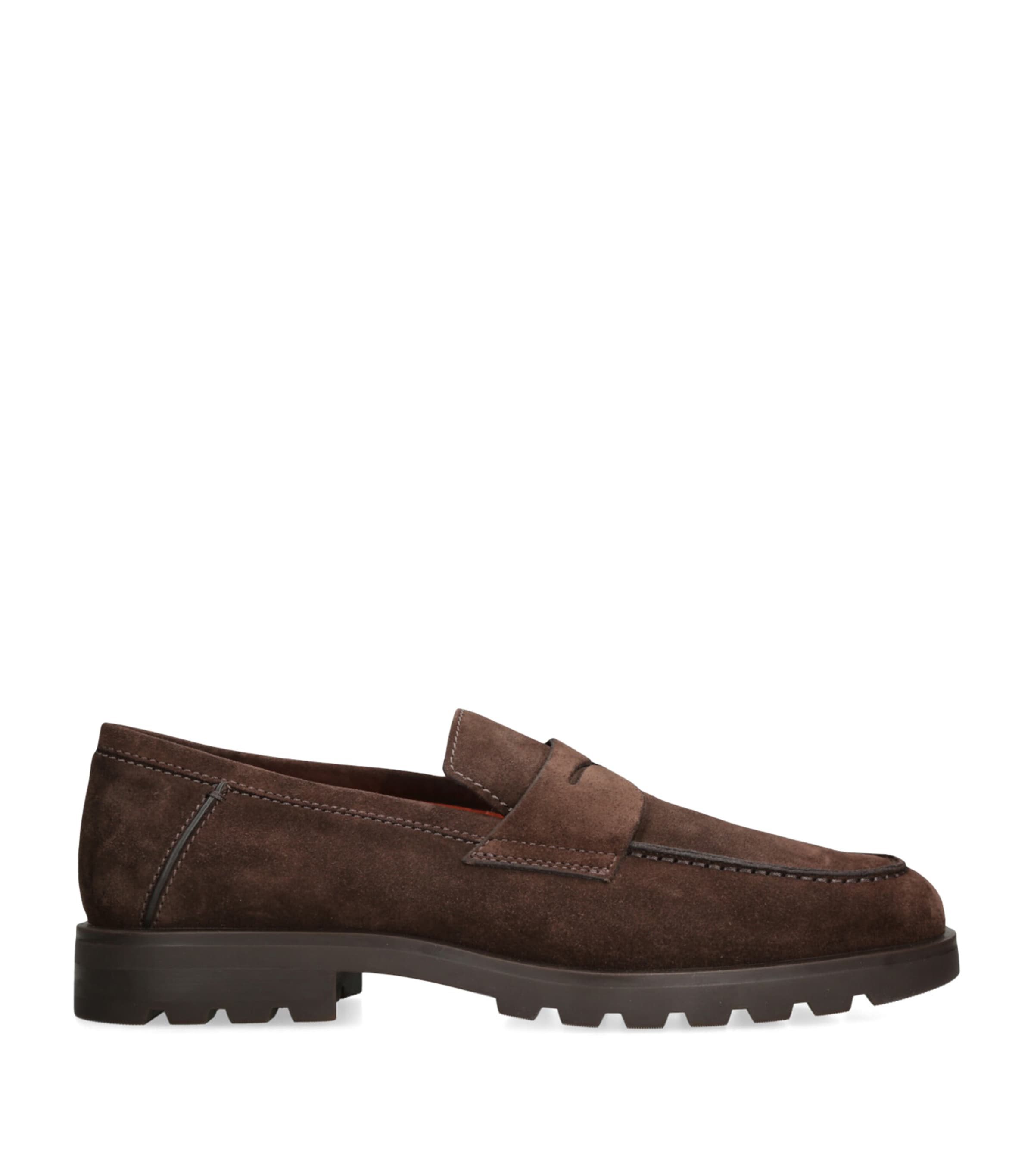 Santoni Mens Detroit Roccia Suede Loafers Dark Brown In Multi