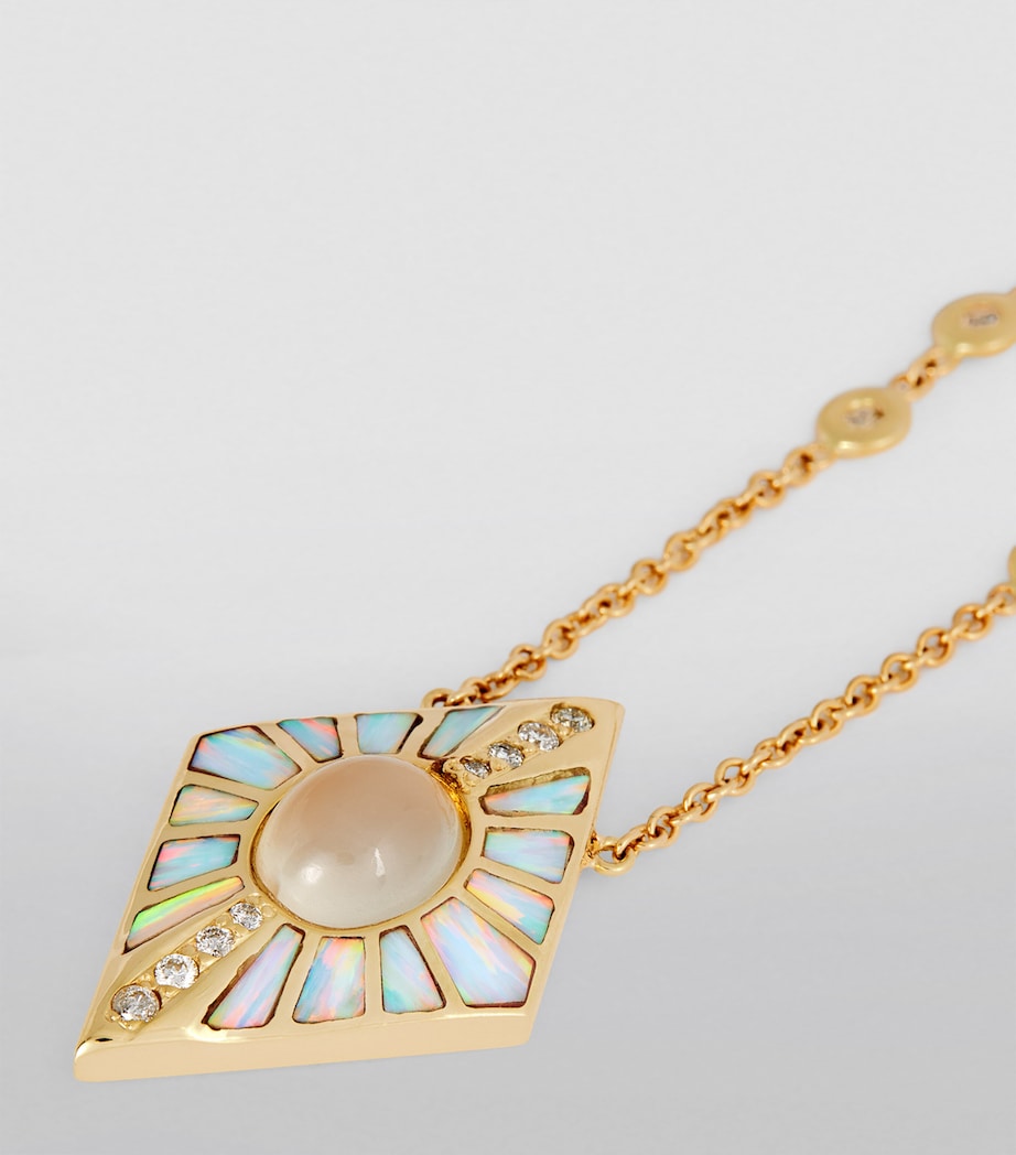 Yellow Gold, Diamond, Moonstone and Opal Inlay Necklace YELLOW GOLD Image 5