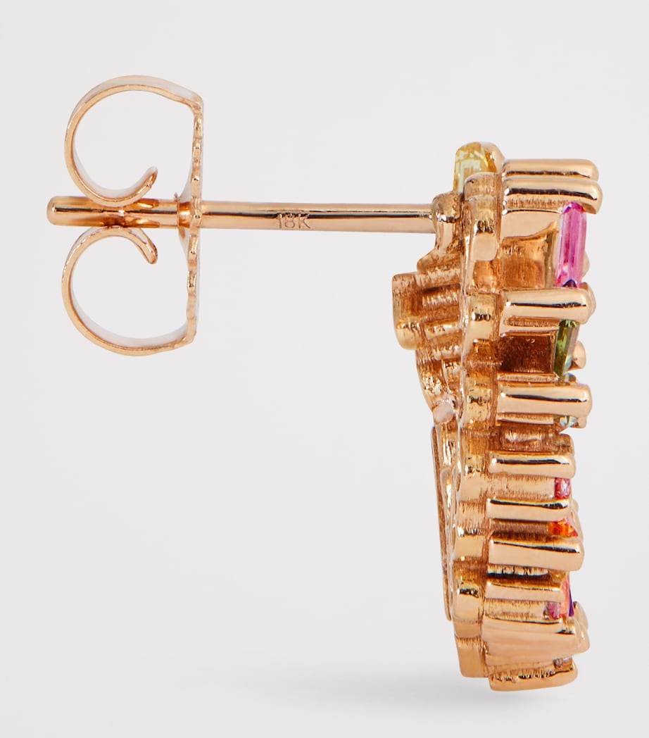 Rose Gold, Diamond and Sapphire Shimmer Spiral Hoop Earrings 18K RG/PS Image 4