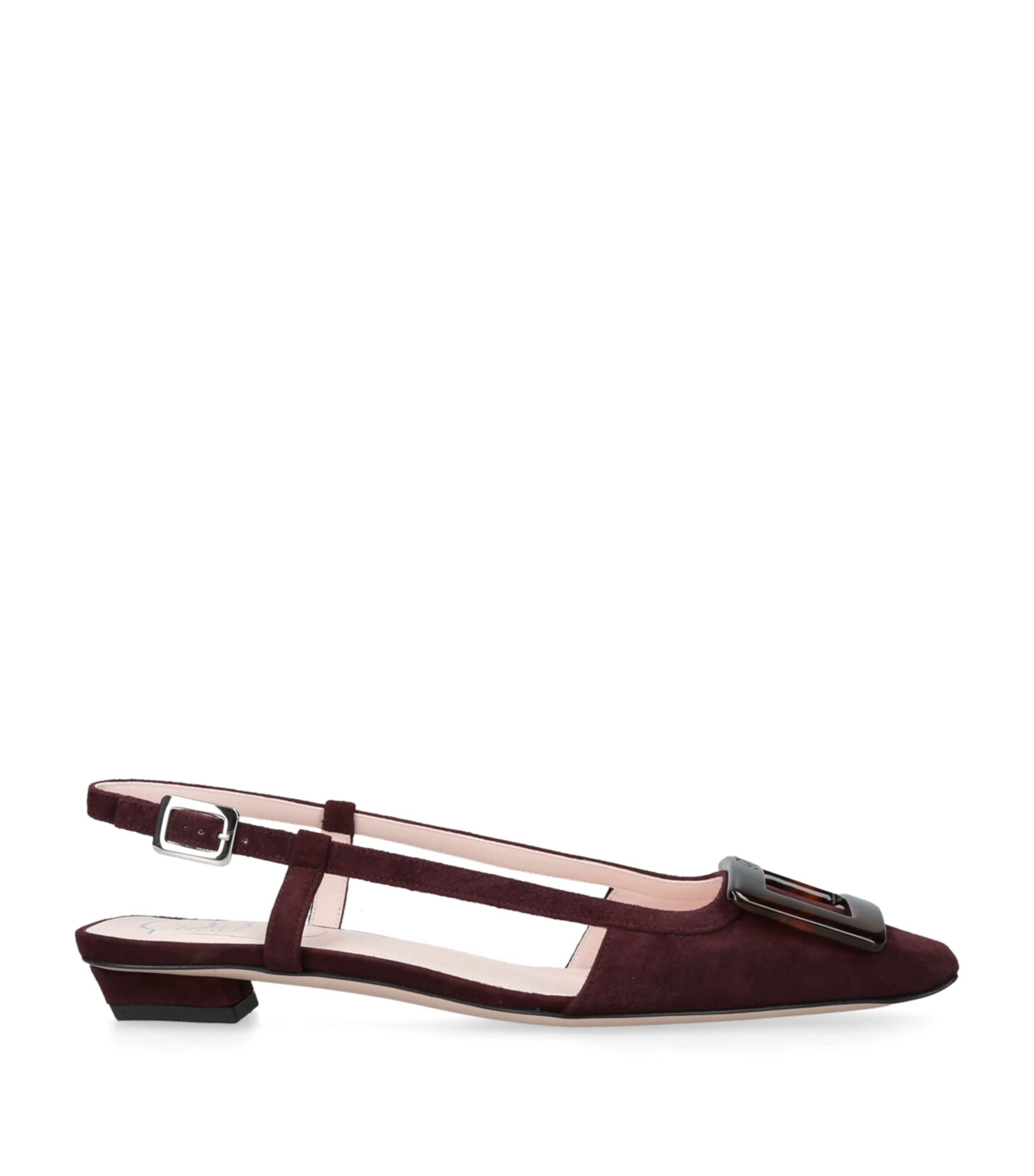 Roger Vivier Belle Vivier Bordeaux Suede Slingback Flats In Brown