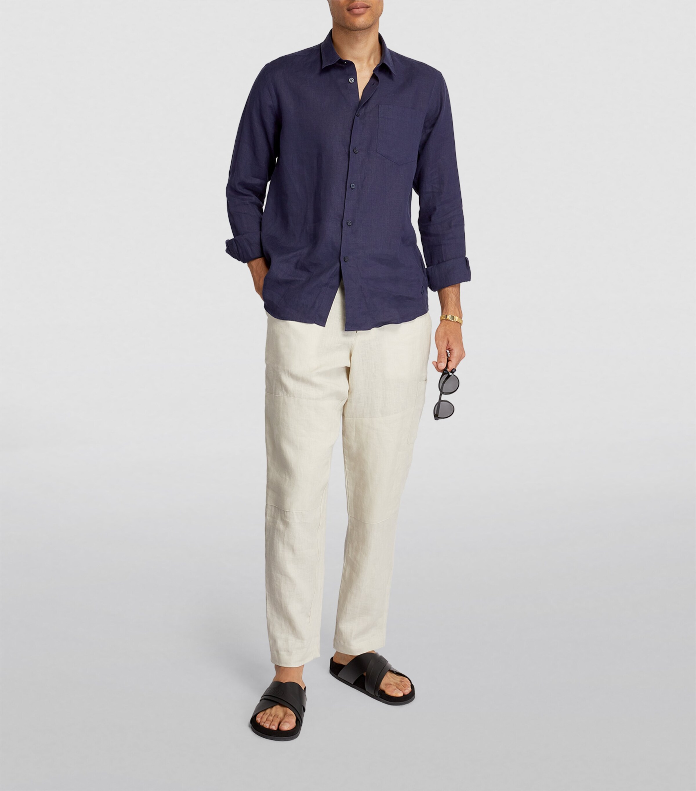 Vilebrequin Mens Linen Caroubis Shirt Blue Marine Image 3